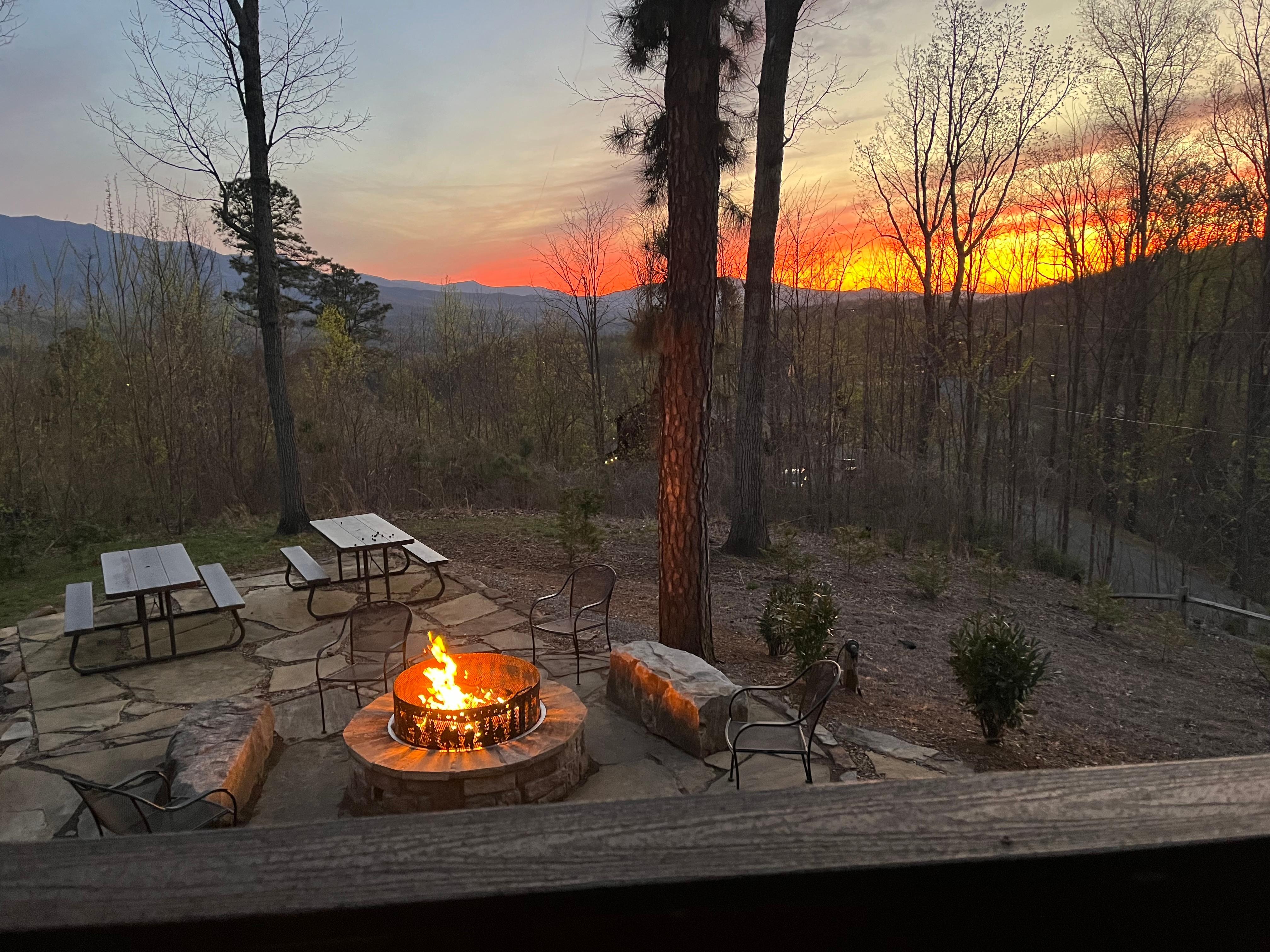 Fire pit at sunset. 