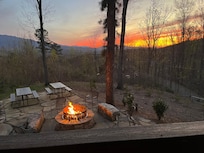 Fire pit at sunset.