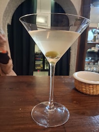 Alpine Gin, Routin Vermouth, and a caper. A quite lovely martini.