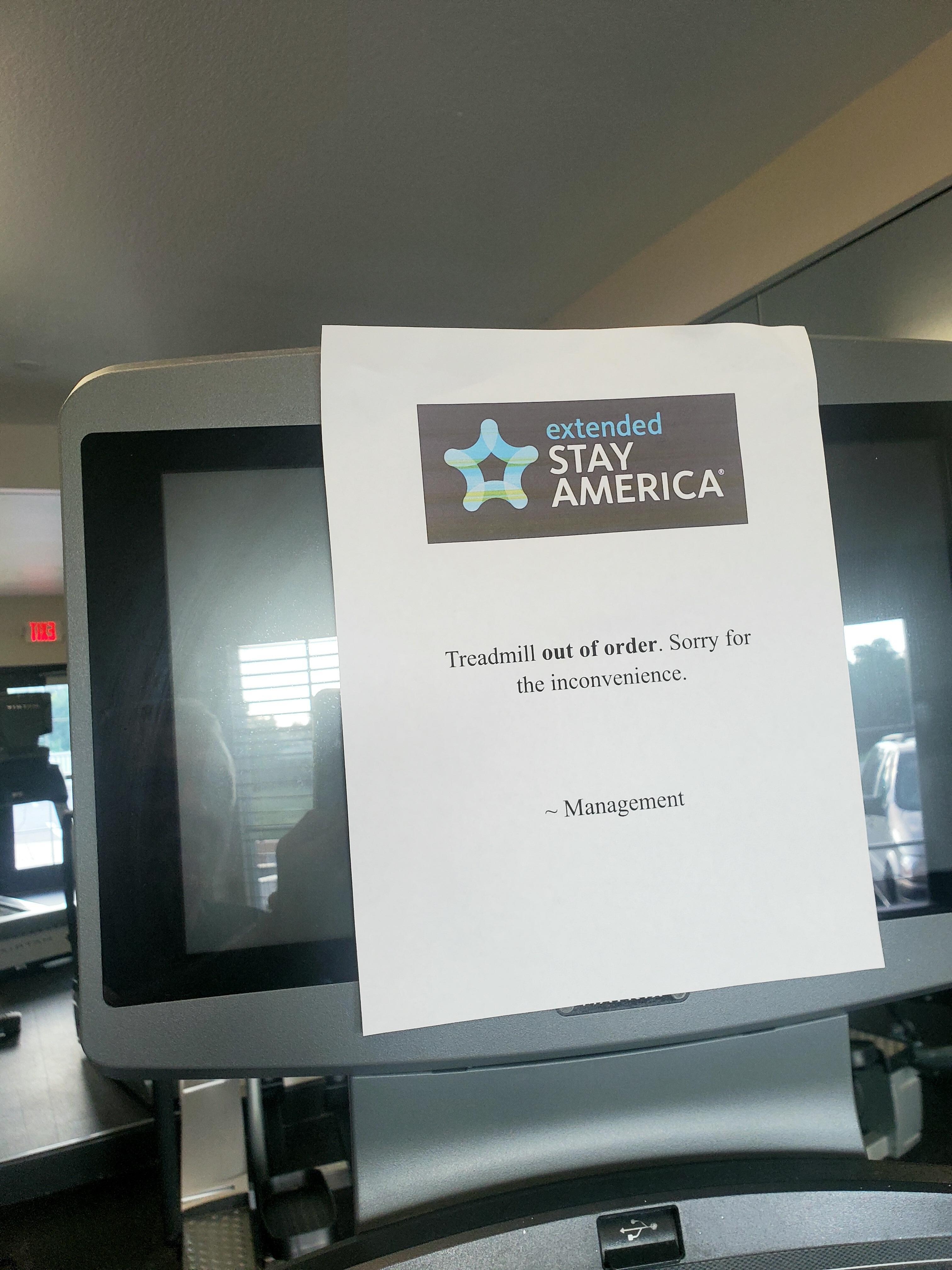 Second treadmill out of order.