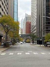 Across the street from front door.