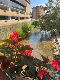 View from front of the hotel where you can see the parking deck