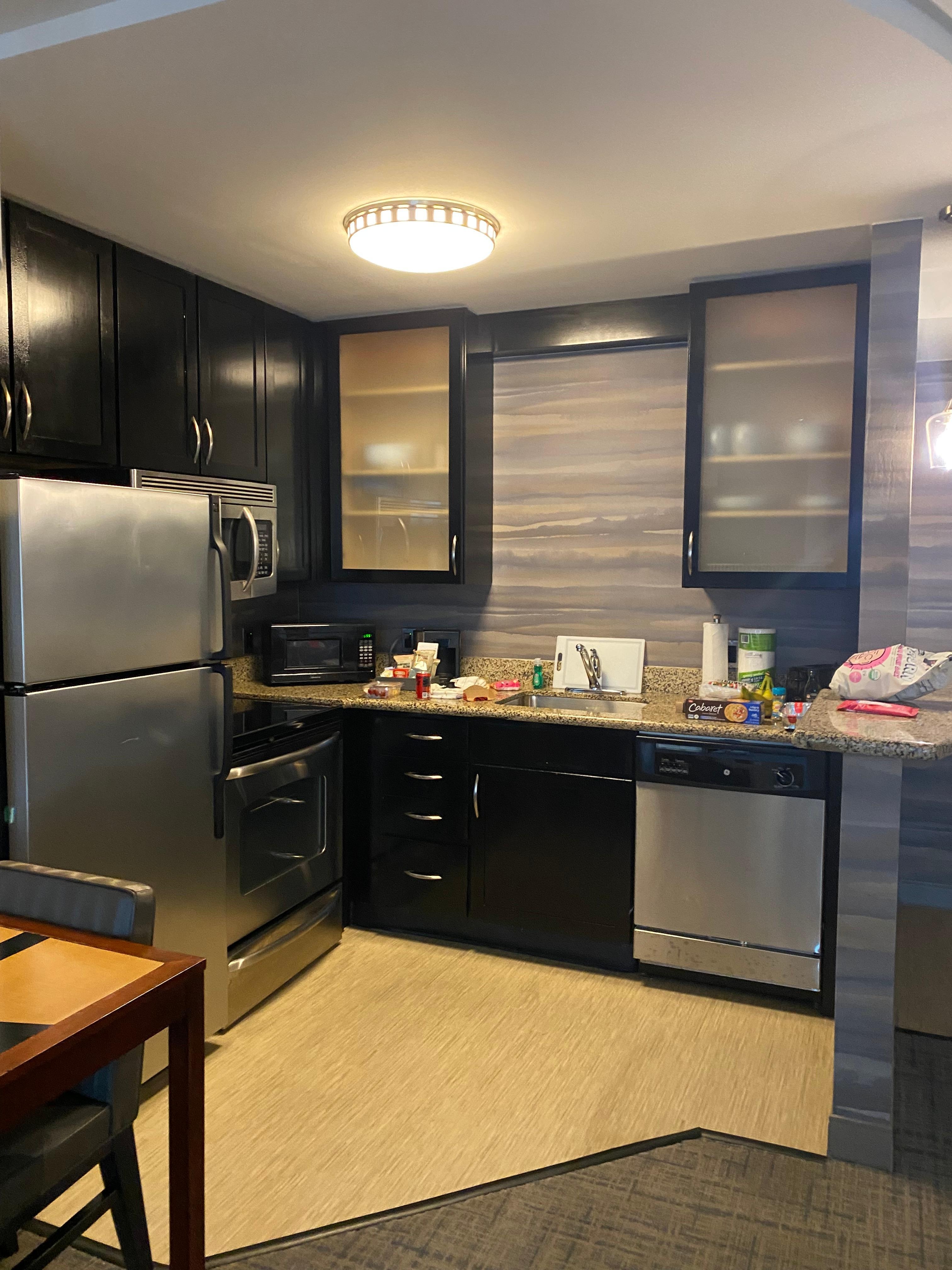 Kitchen was lovely with plates, utensils, cutlery, bowls, pots & pans. Well-equipped.