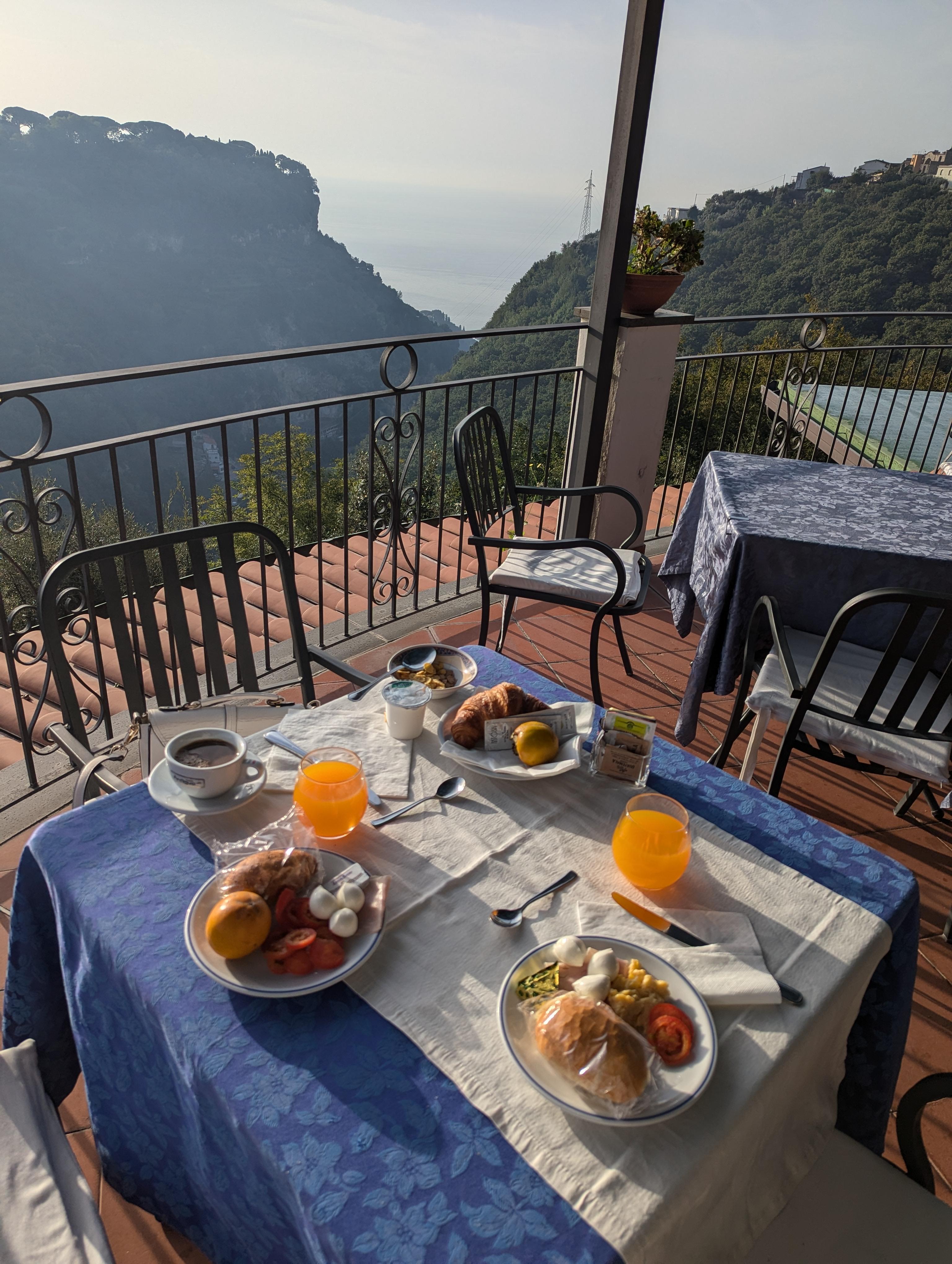 Breakfast with a view. Delicious and varied breakfast selection.