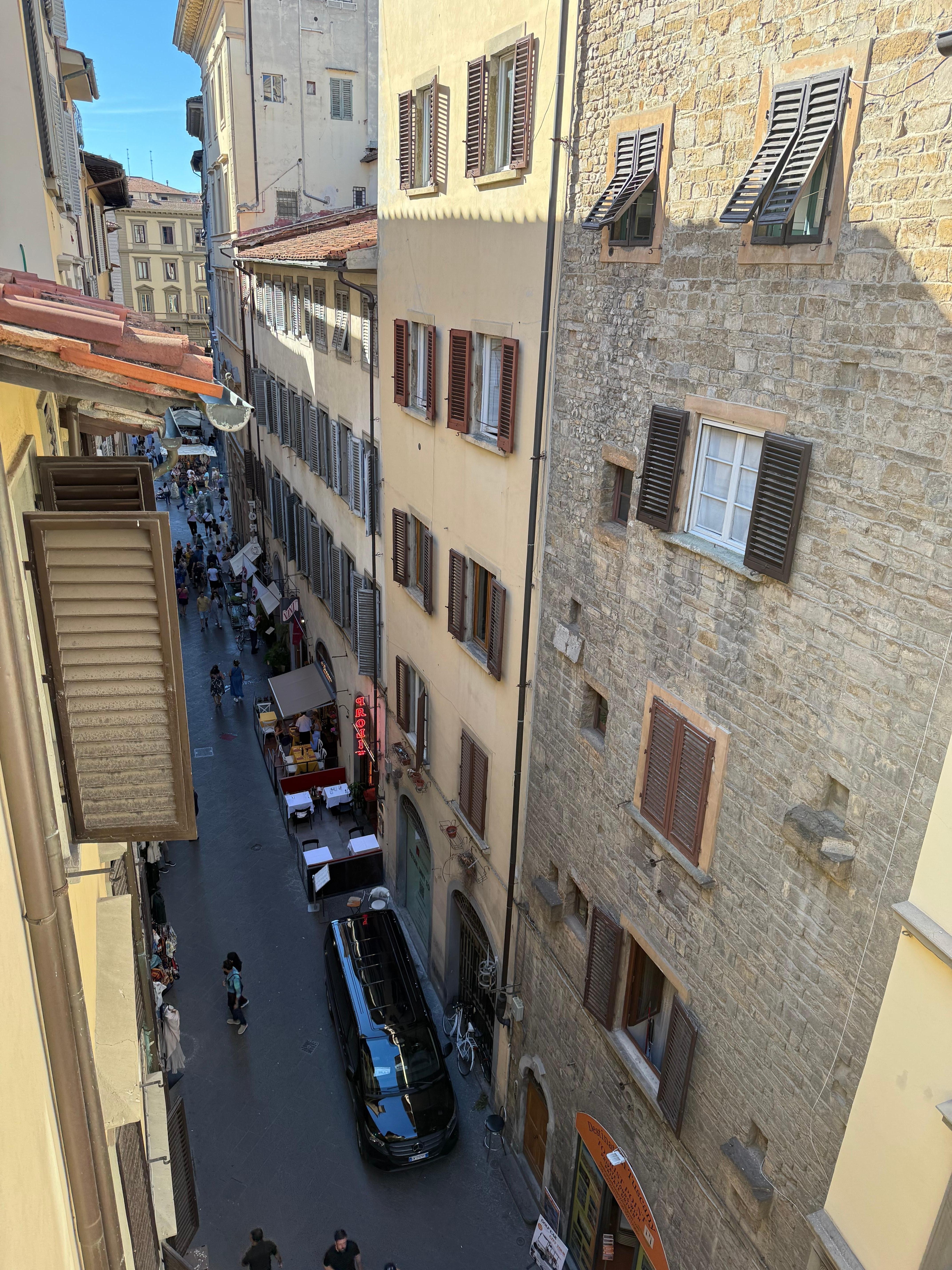 View from my apartment window towards the Piazza della Signoria and the Uffizzi.
