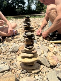 Sand castles at the beach and ROCK towers at the river.