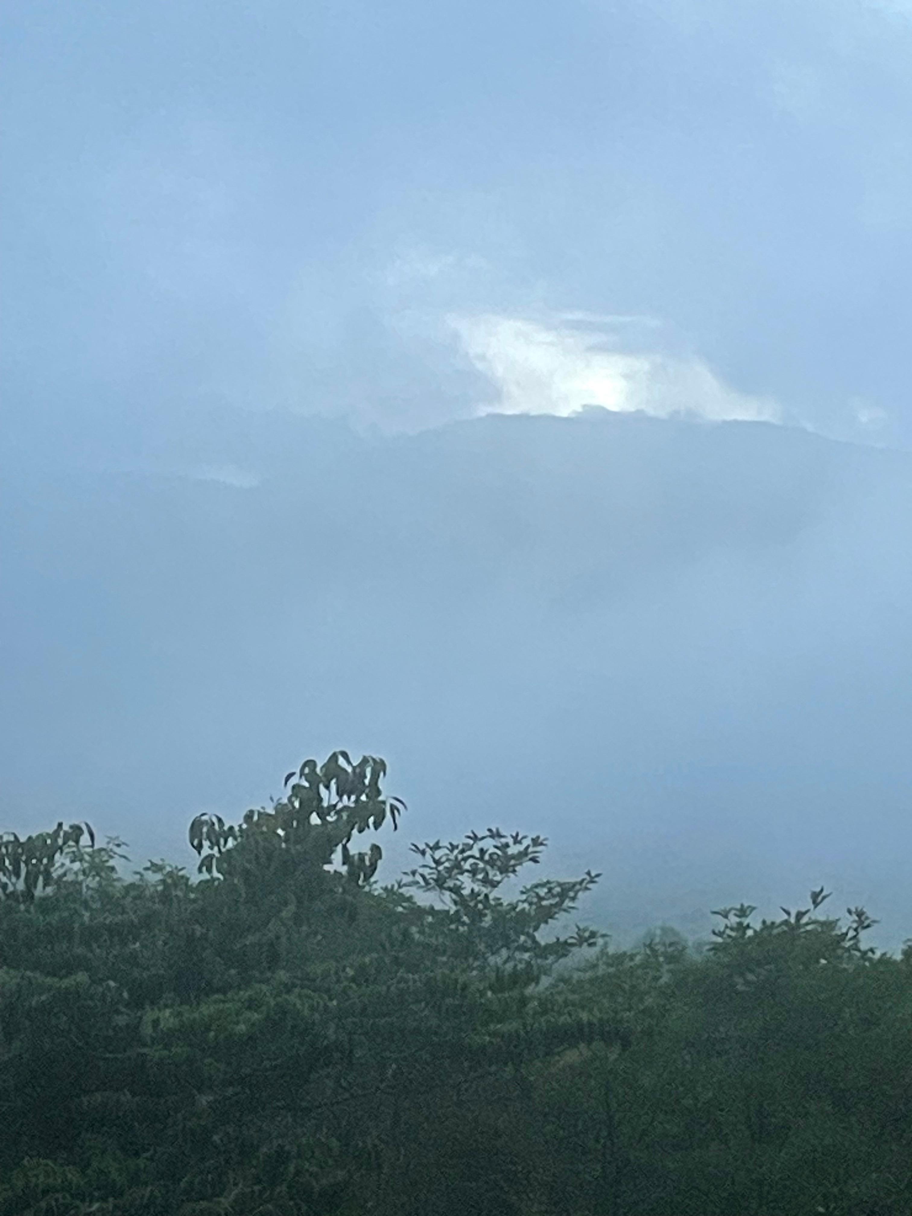 Grandfather Mountain shrouded in the clouds 