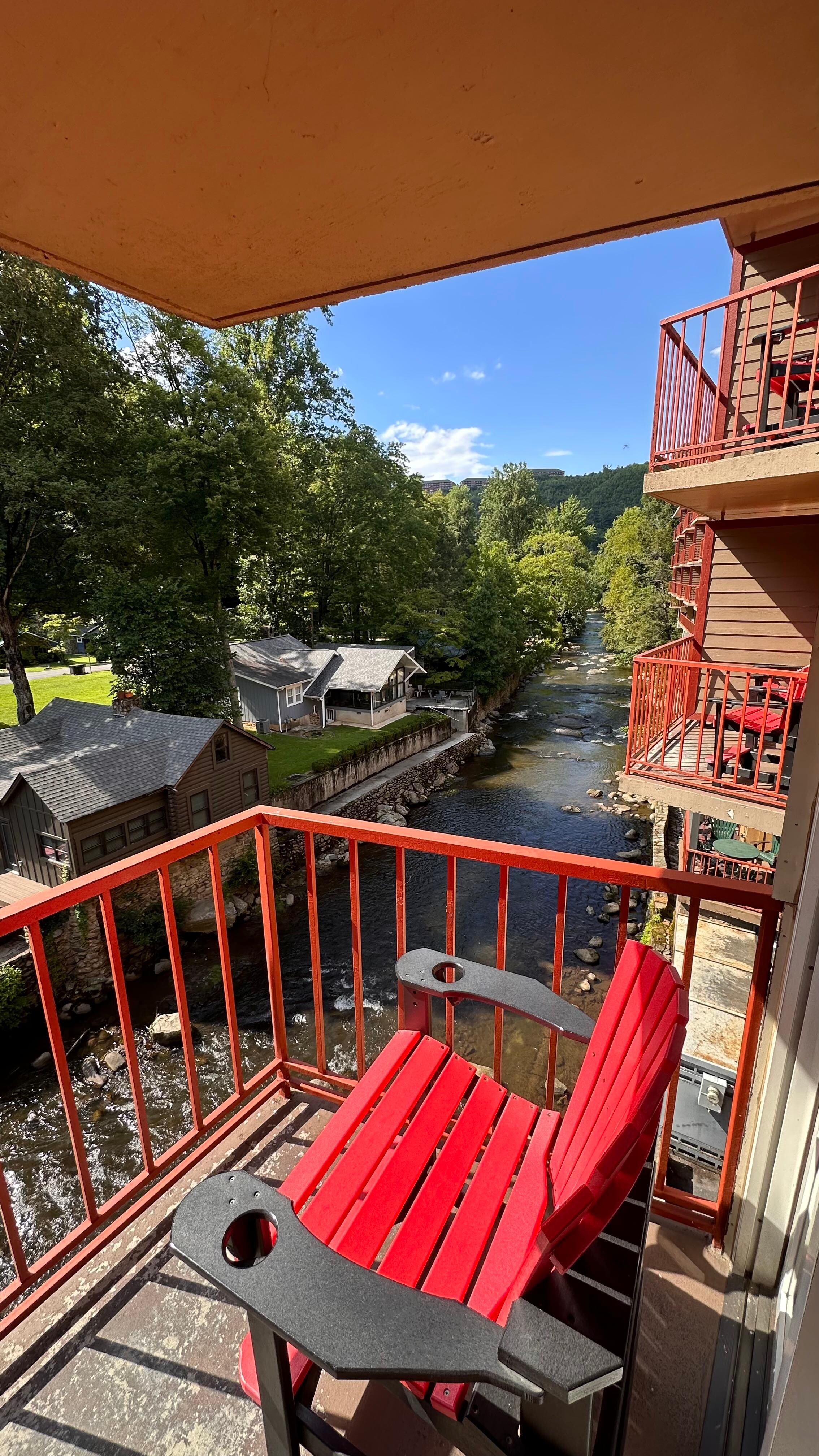 Balcony view from 209 with two comfortable chairs 