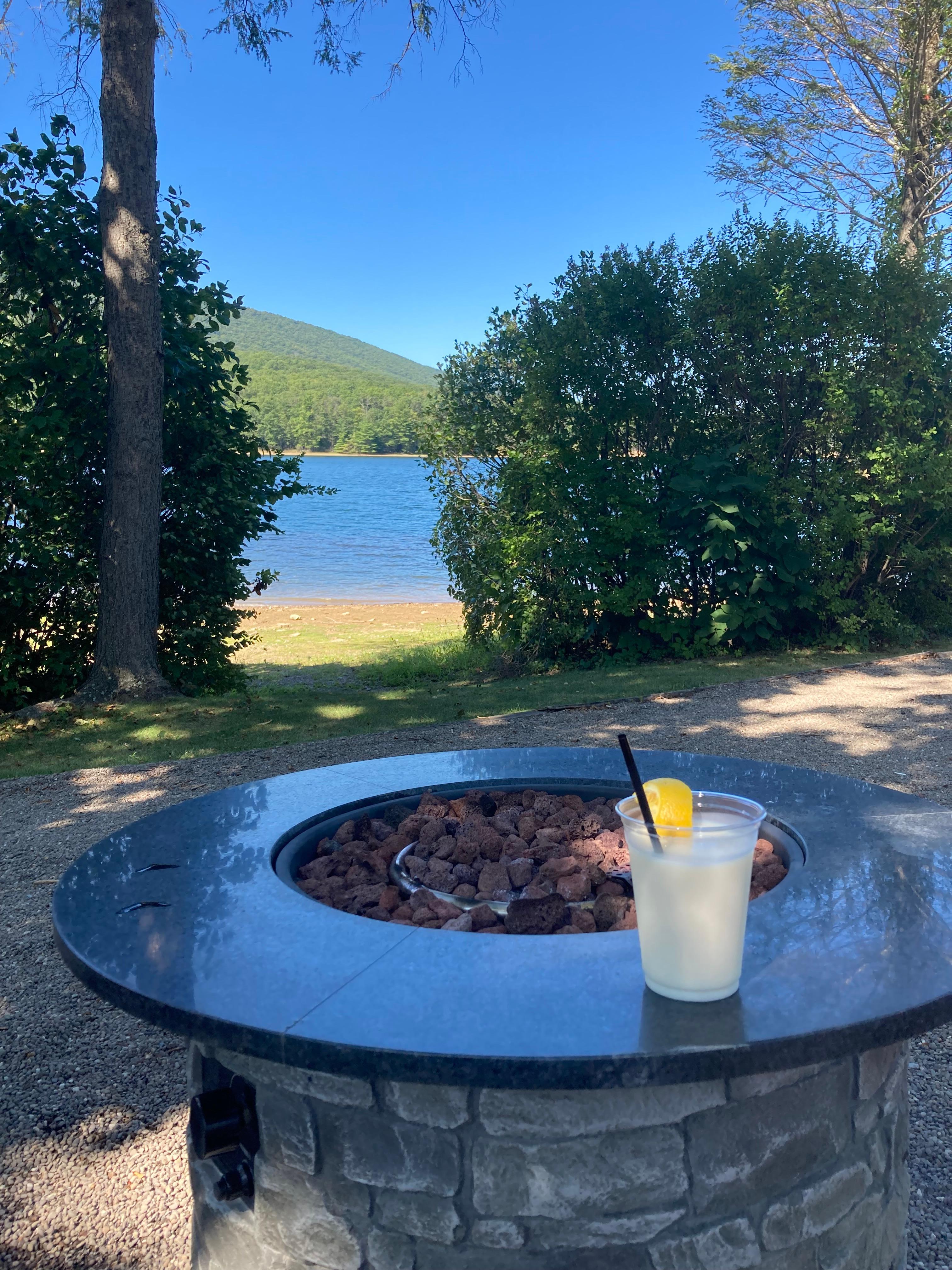 A drink at the fire pit.