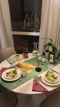 Christmas dinner in the kitchen.