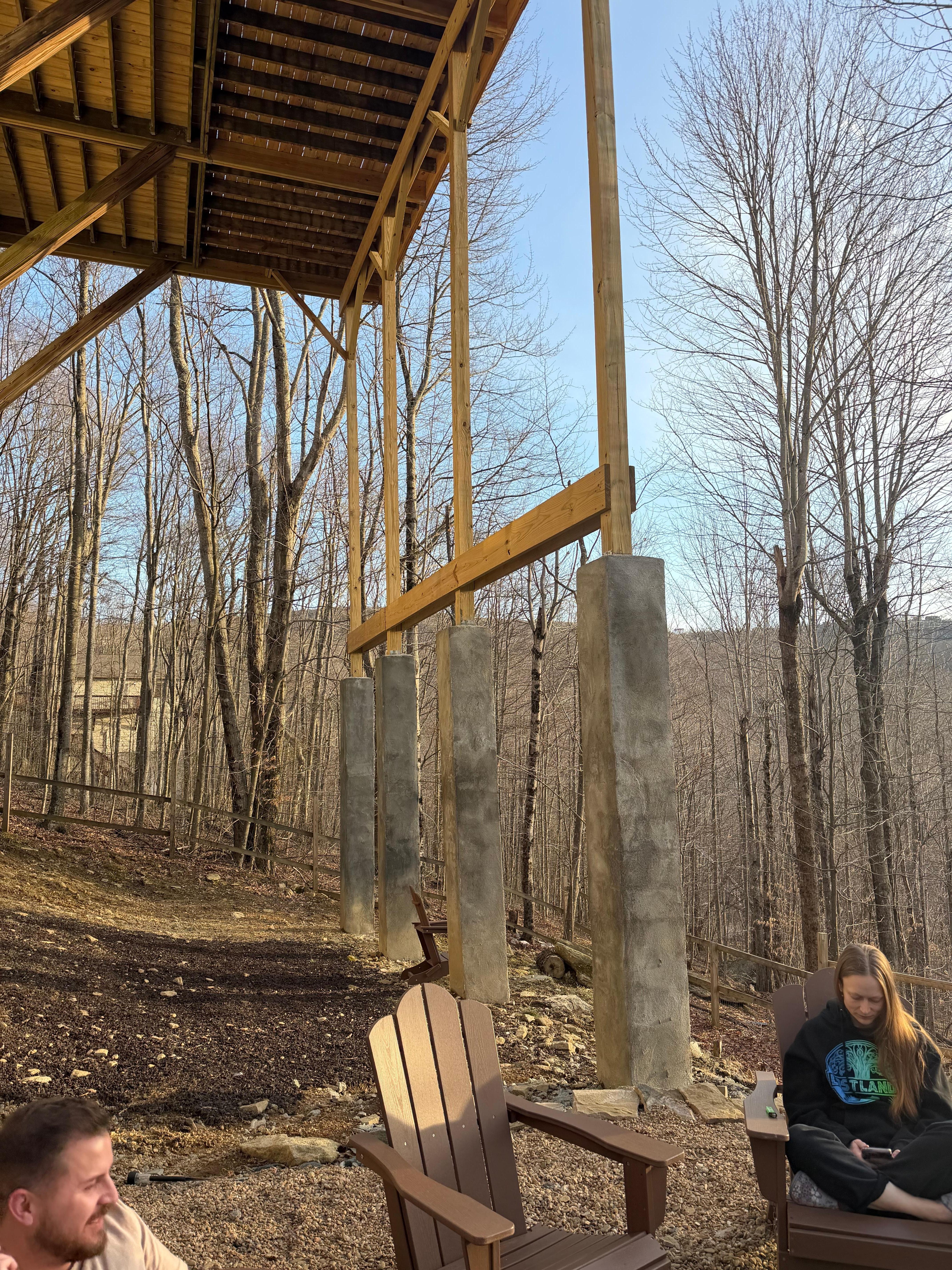Underneath the brand new deck that apparently built 40 minutes before our check in which is when we found out that the deck would be off limits to use for the whole stay due to an inspection needed. 