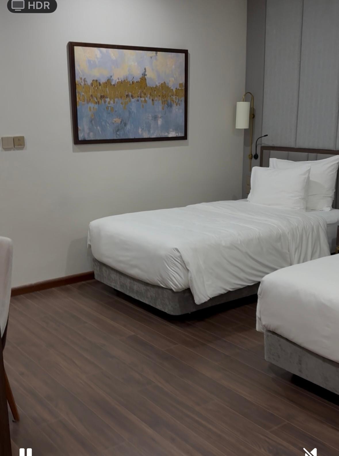 Separate bedroom area with desk , double wardrobe with lights , en suite shower room / toilet 
Tv in bedroom 