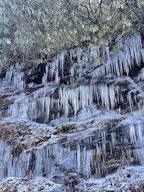 Icicles on nearby cliff