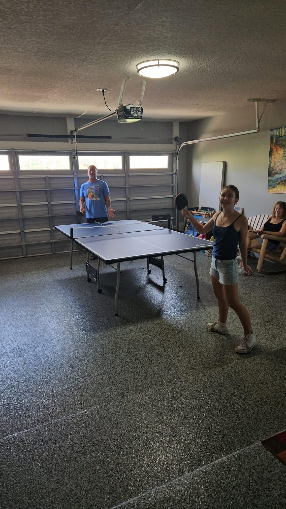 Playing ping pong for hours.