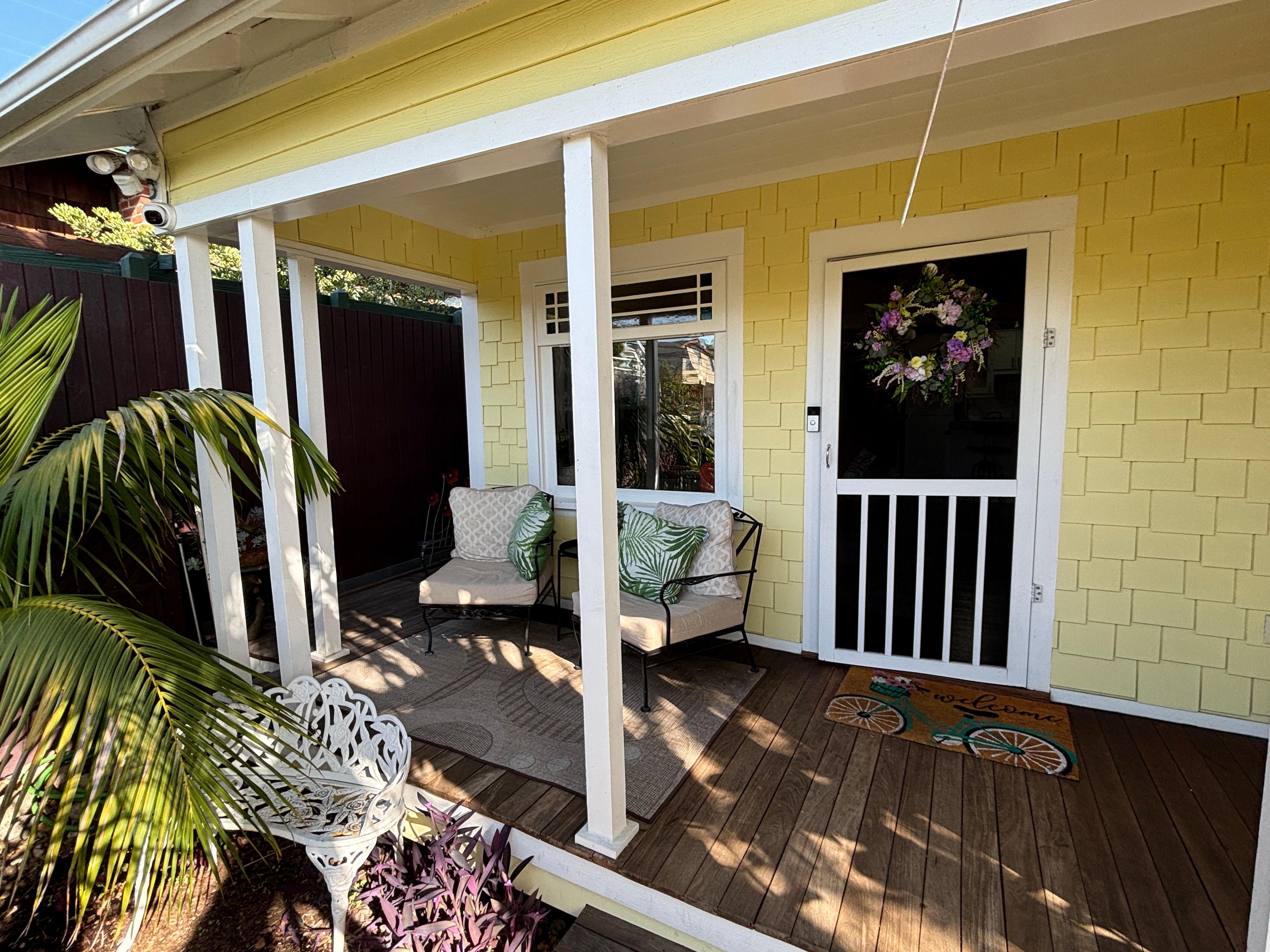 Gorgeous porch for  relaxing with a little pond and fountain