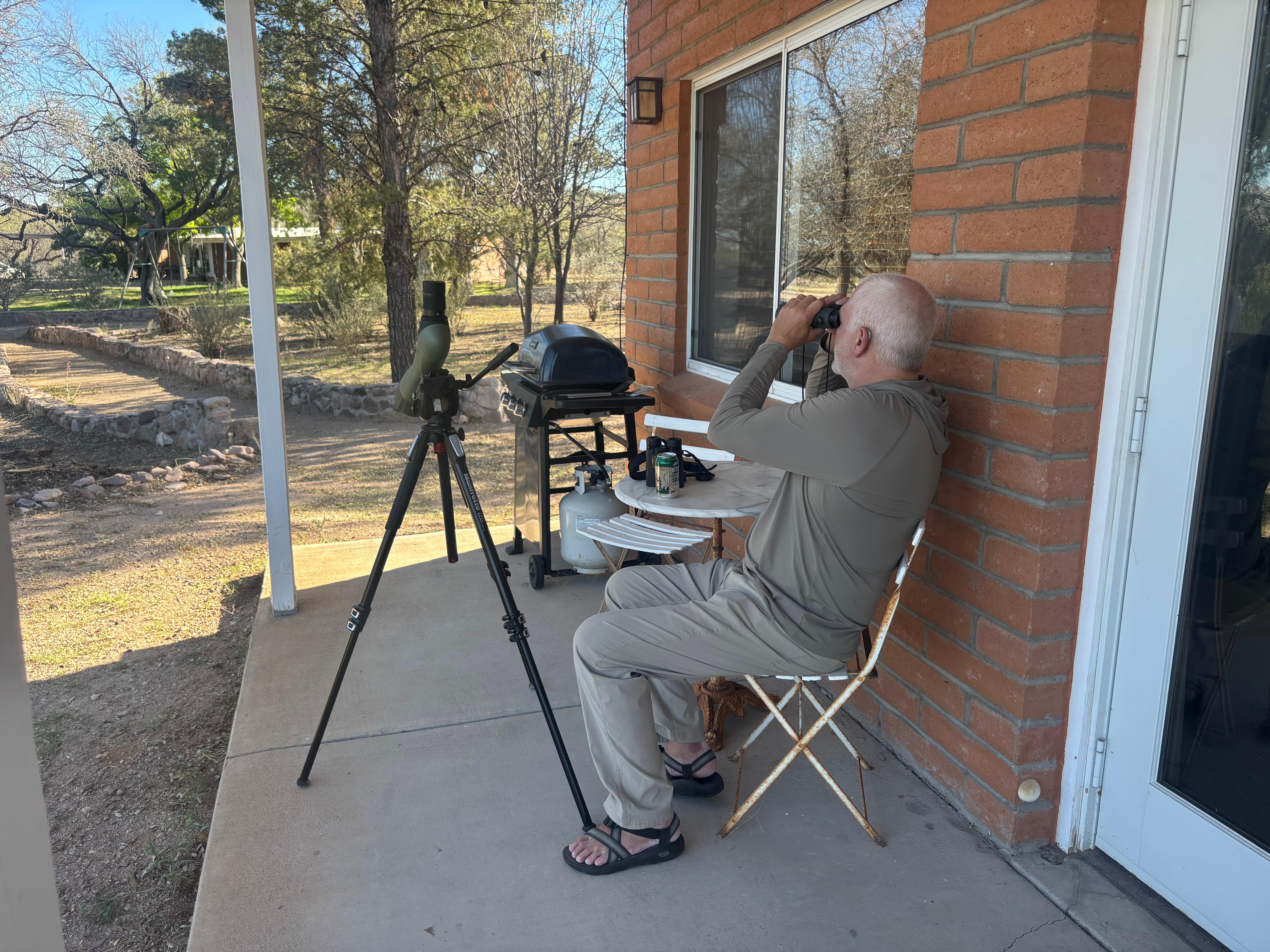 Birding and beers on an unseasonably hot March afternoon. We saw more than 30 species of birds on the property and several more when we walked down the road the first evening. 