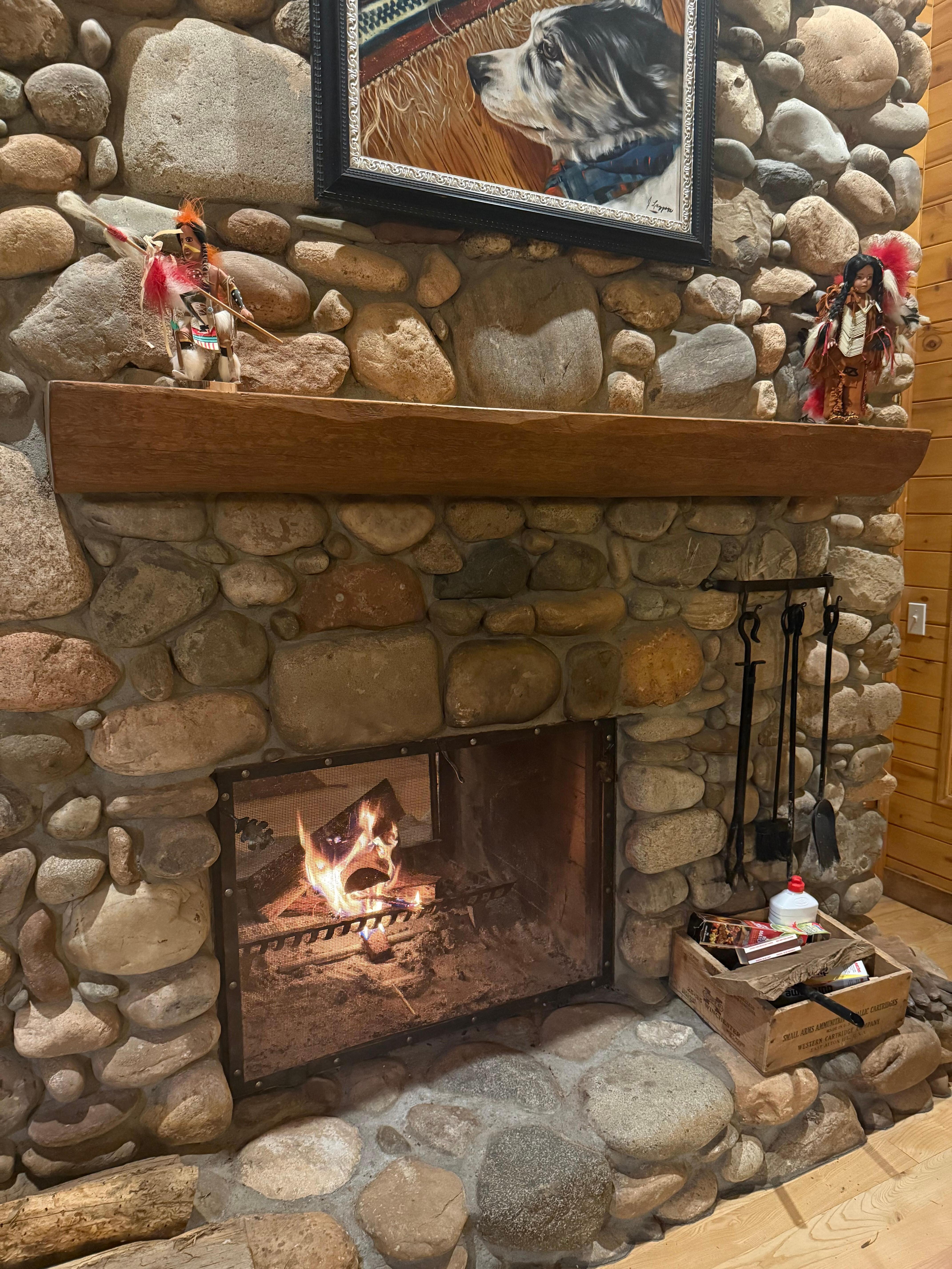 Relaxing by the fireplace. Cool enough in the summer nights to enjoy! 