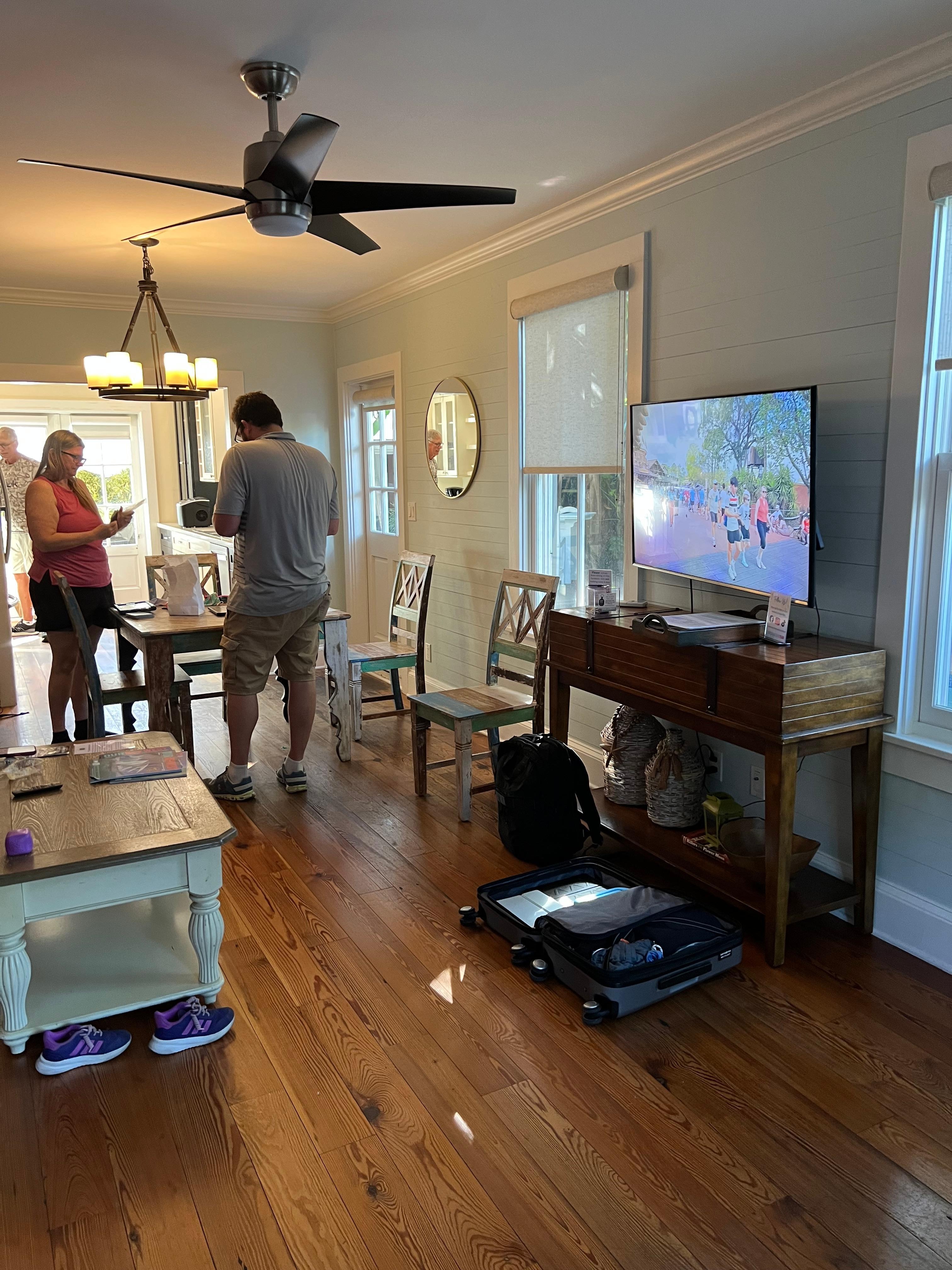 A shot of the dining room and kitchen.