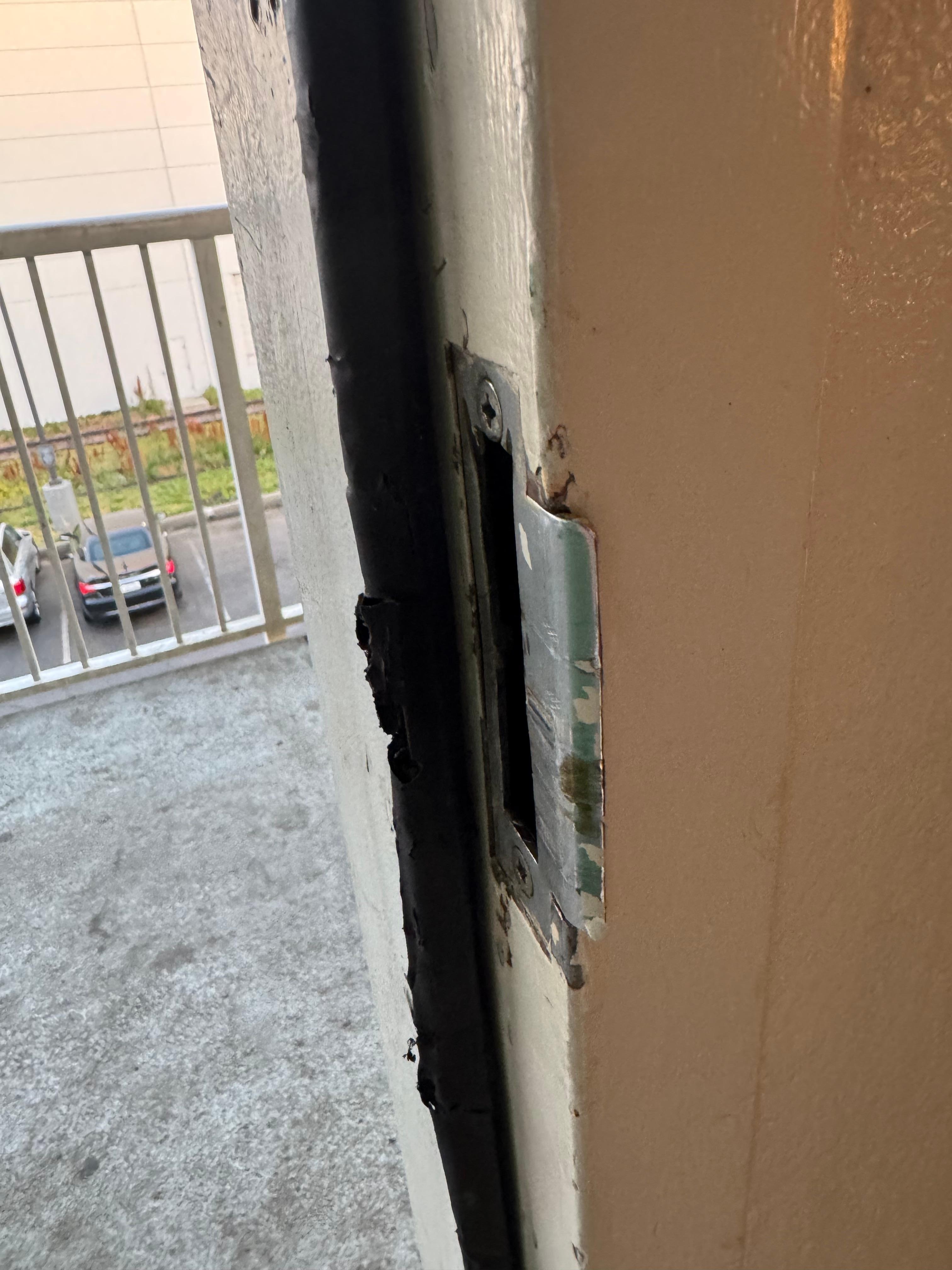 Damaged door lock. 