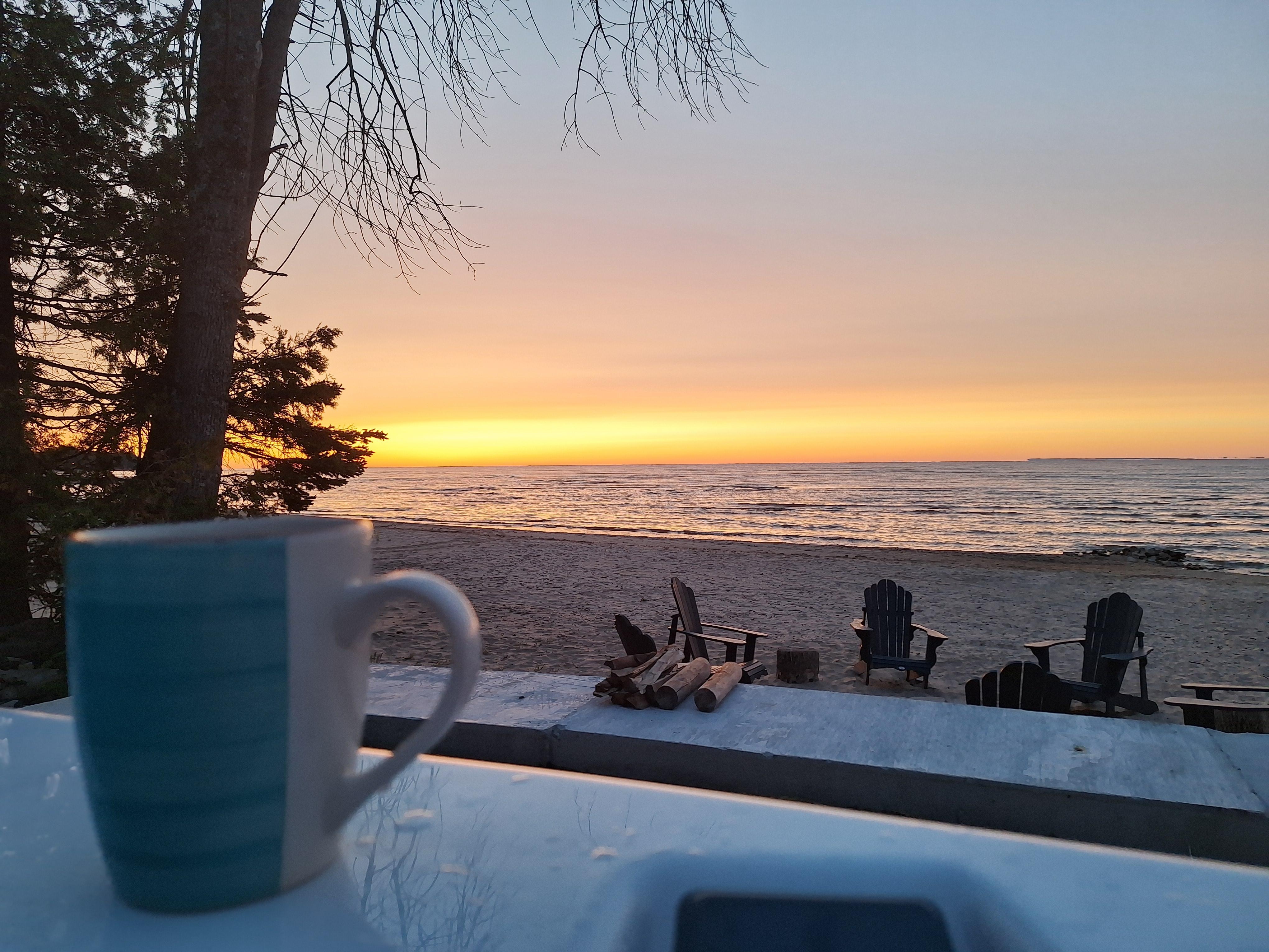 Coffee, hot tub, and sunrise 