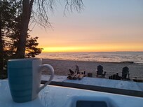 Coffee, hot tub, and sunrise