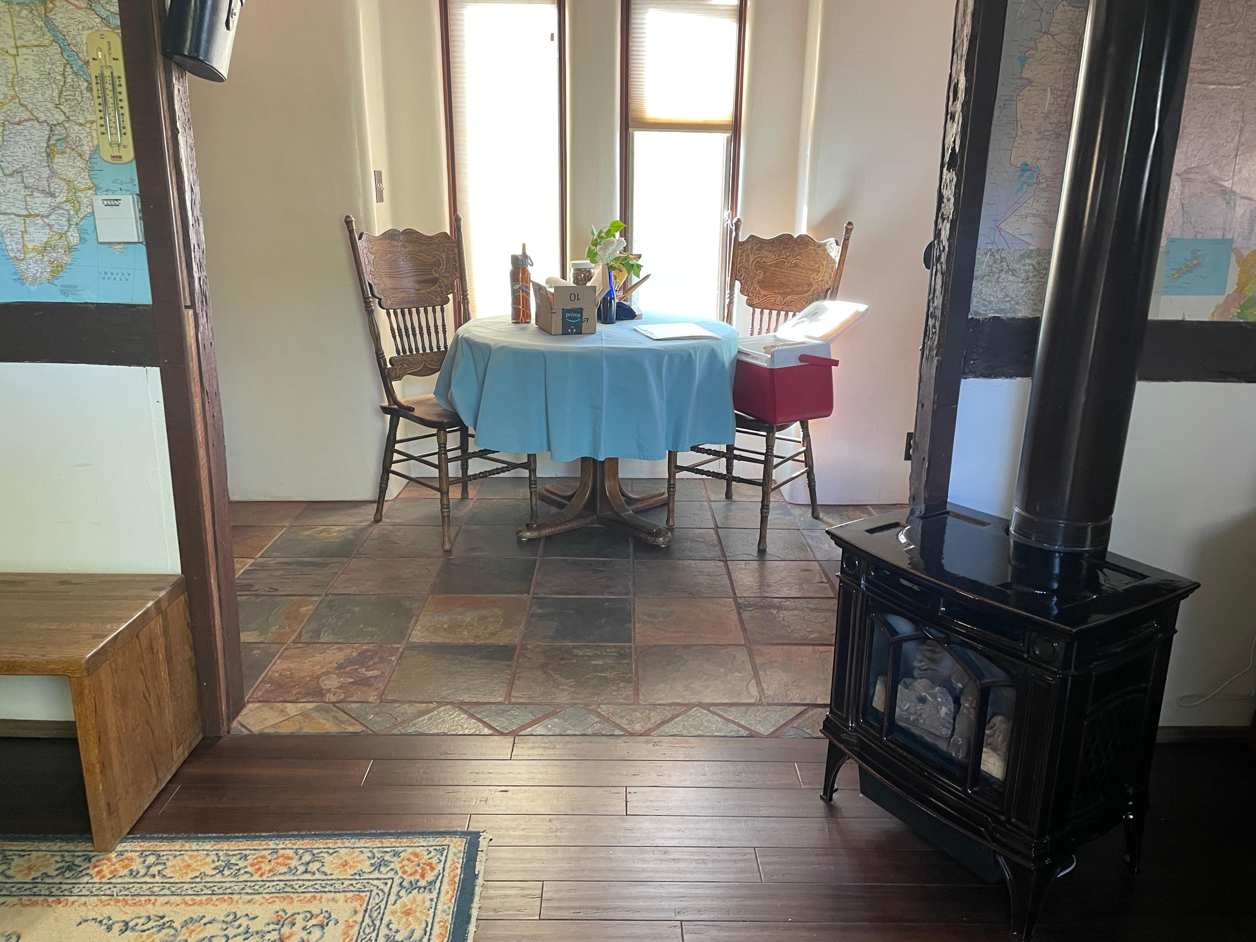 Back door of boxcar removed and dining/kitchen/pantry added on!