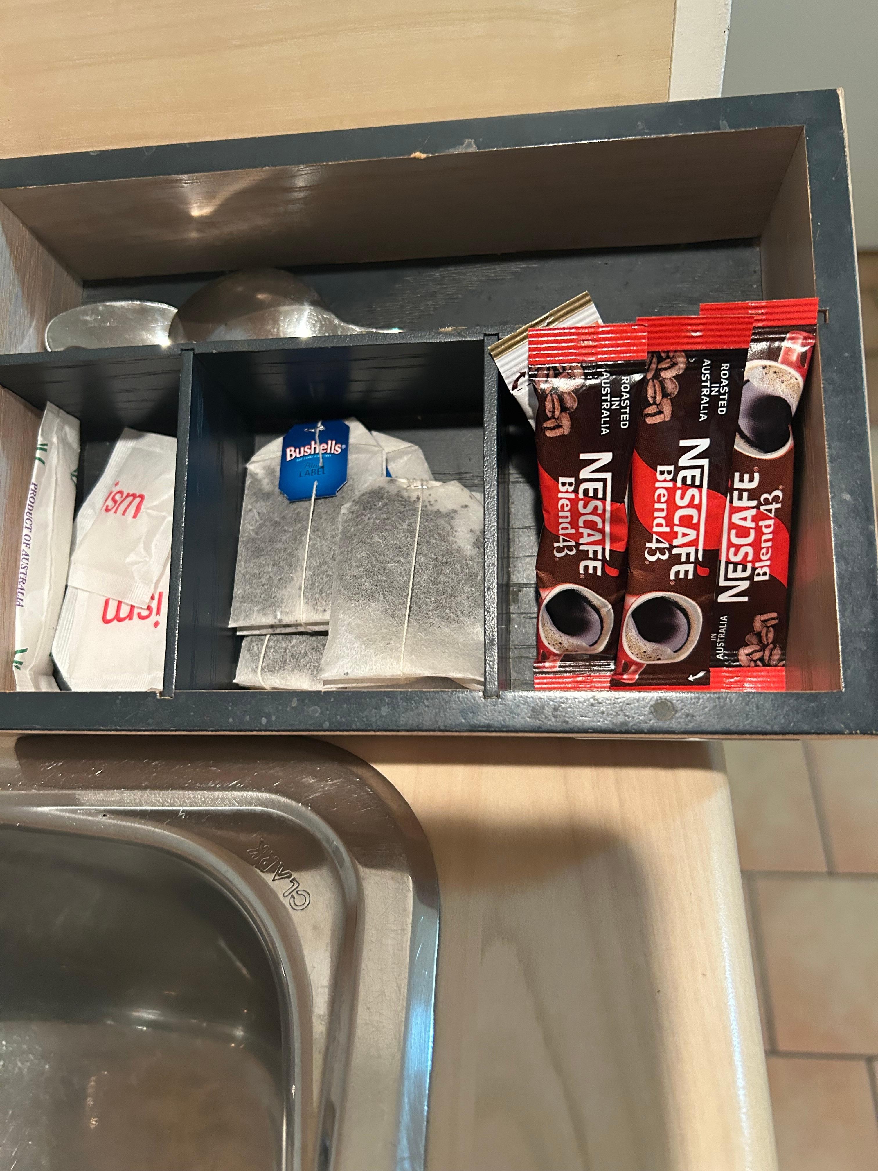 This was pathetic two odd sized spoons and two glass coffee mugs. 