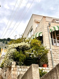 The outside, lemon tree and jasmine are where the terrace is