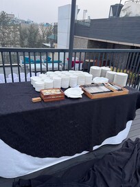 Crockeries left outside uncovered overnight.