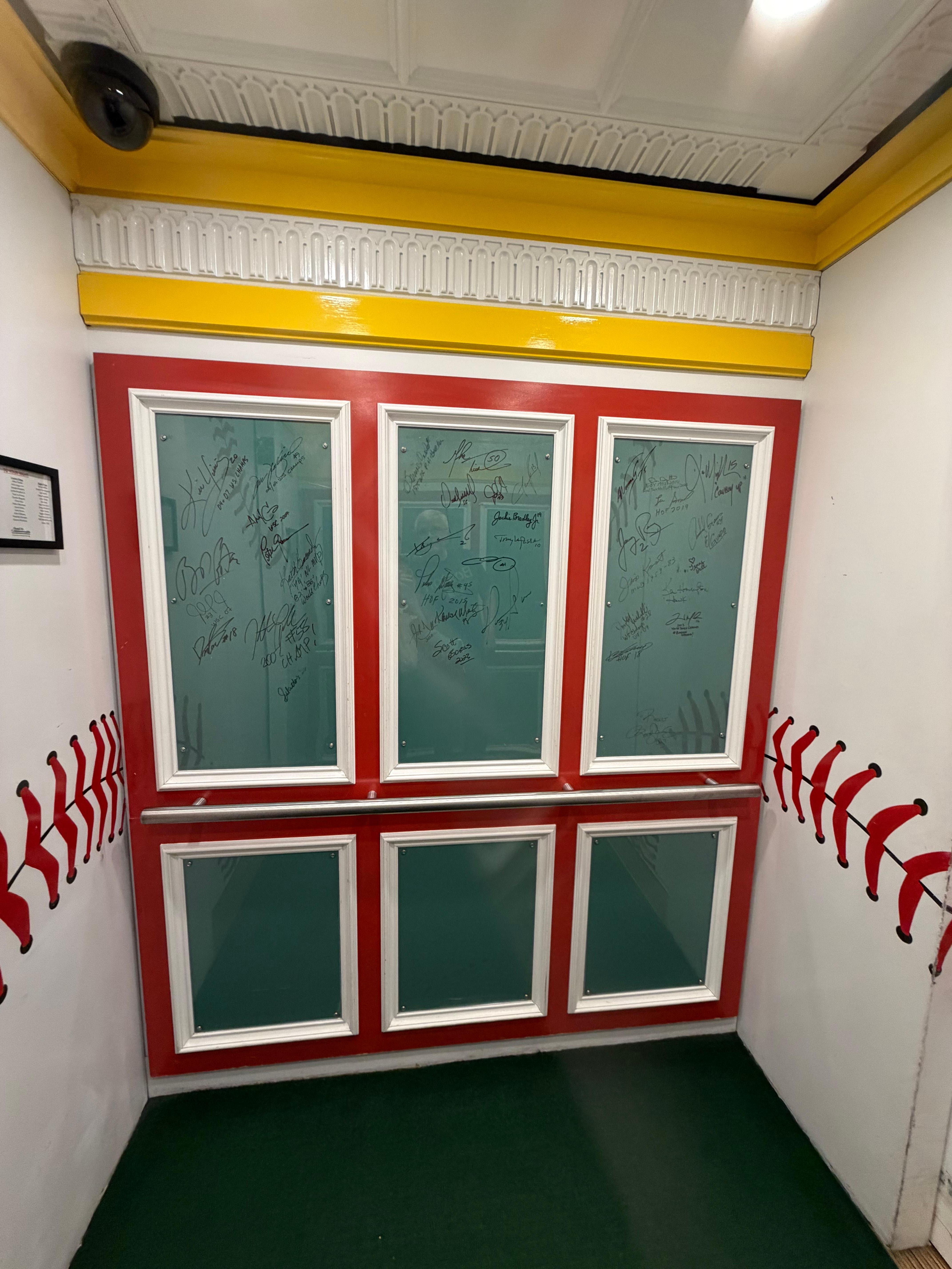 The elevator with Red Sox signatures