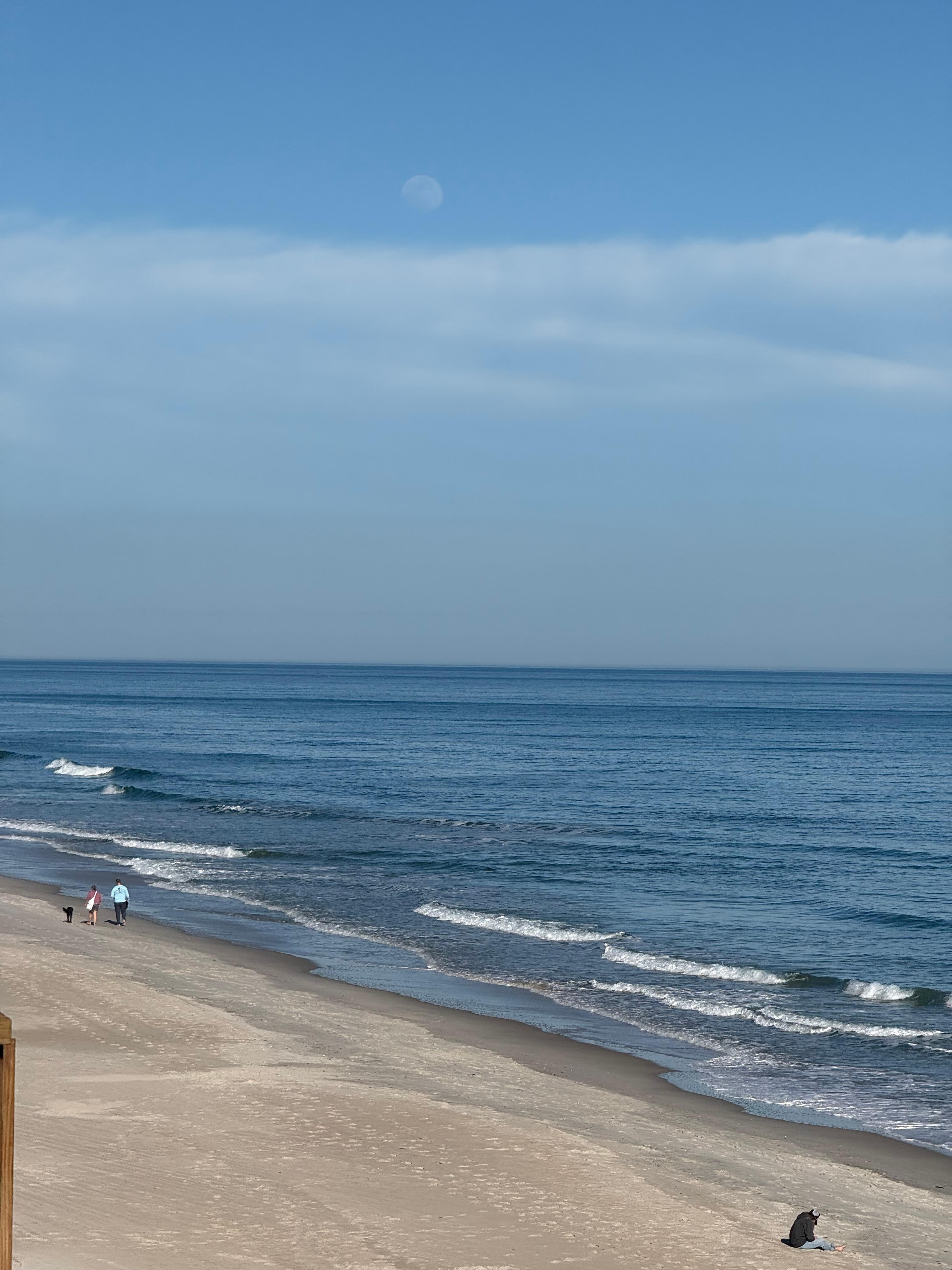 View of the beach from the top deck. 