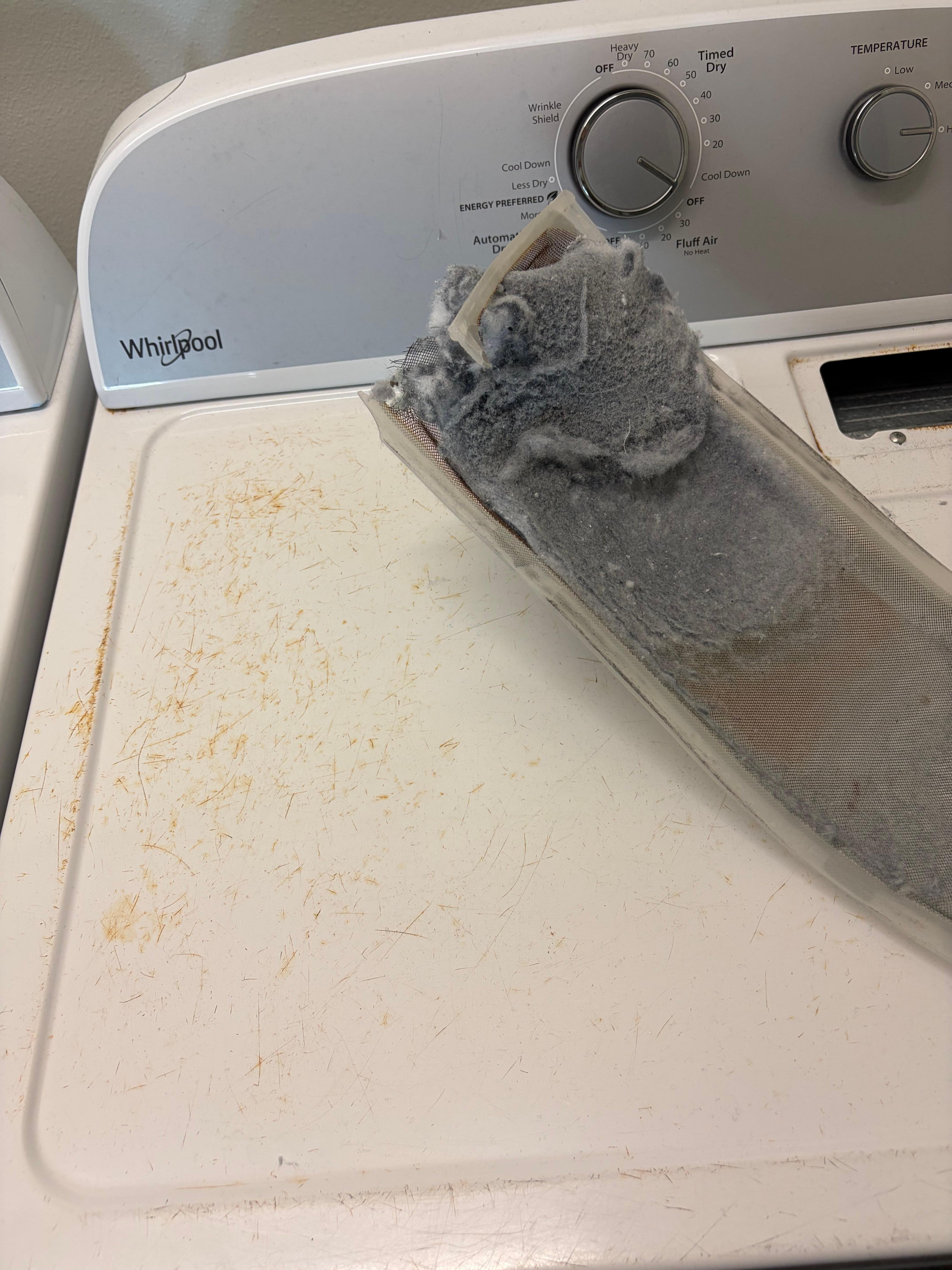 This is how the dryer lint filter looked upon us checking in. Top of dryer all rusted and scratched up. 