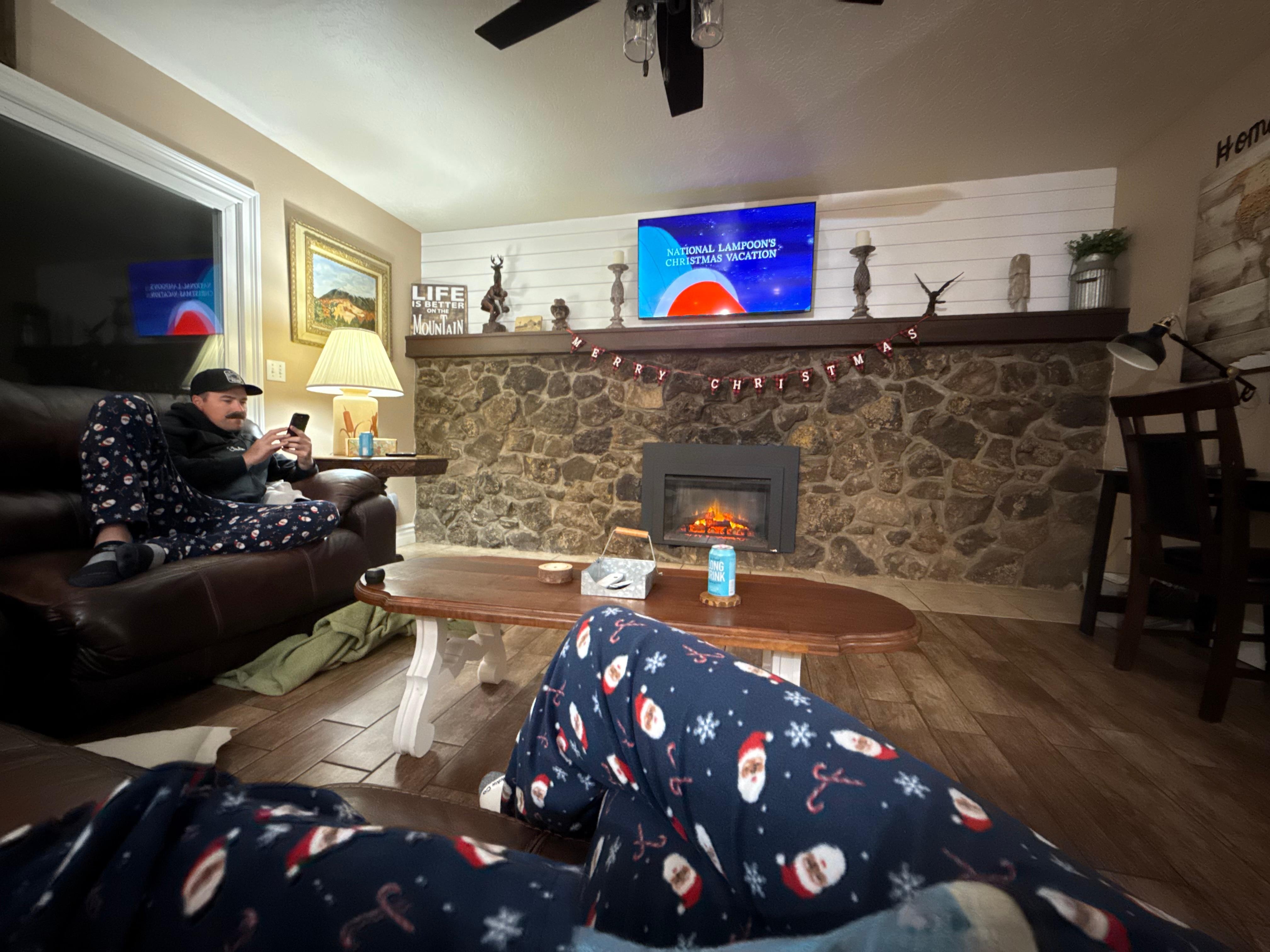 TV room with fireplace 