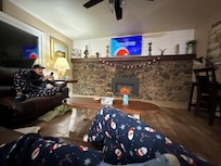 TV room with fireplace