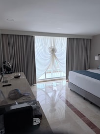 View of our room & design on curtain housekeeper did that day.