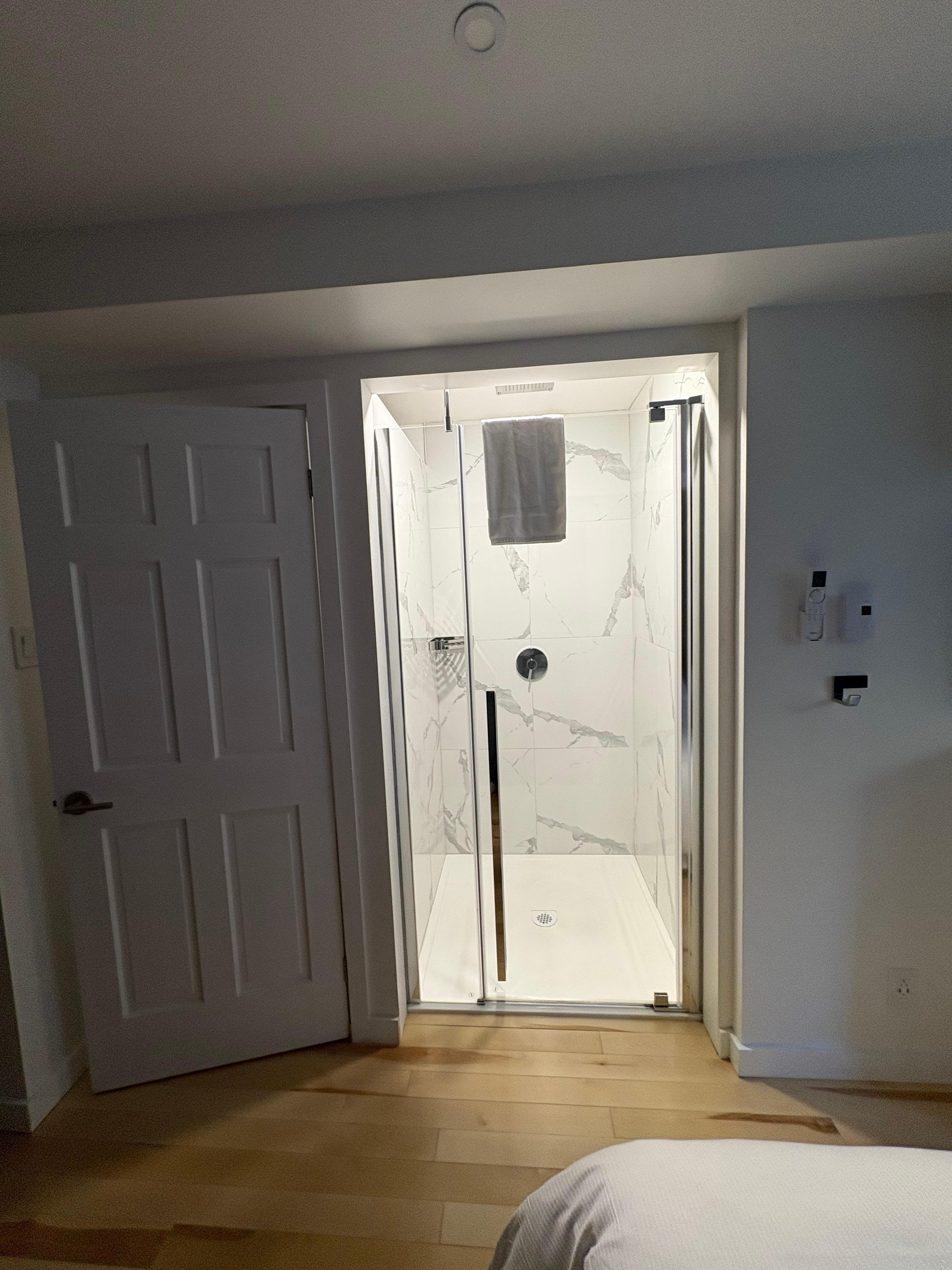 Shower is open to the bedroom, so maybe not the best room for a couple that’s not a couple.