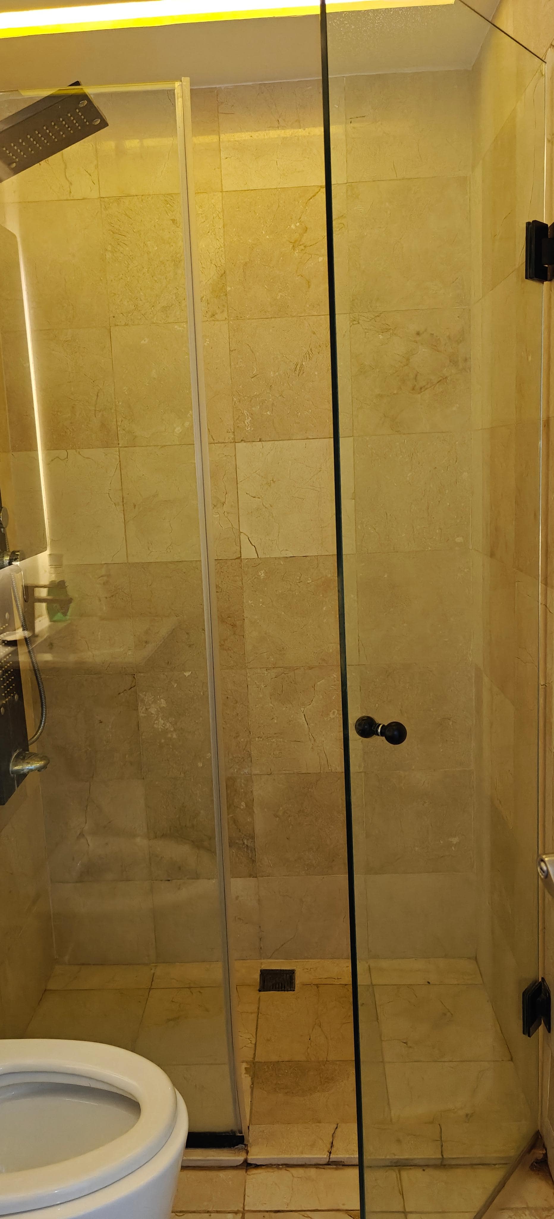 bathroom door opened out, difficult to manage water from coming out. there was always water outside as the seal is not good. 