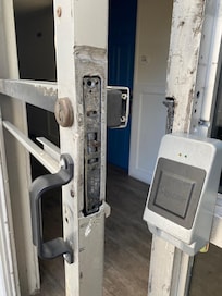Security door open, but it didn’t matter because there was no glass in it anyway
