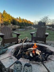 Fire pit had 6 chairs and some pillows
