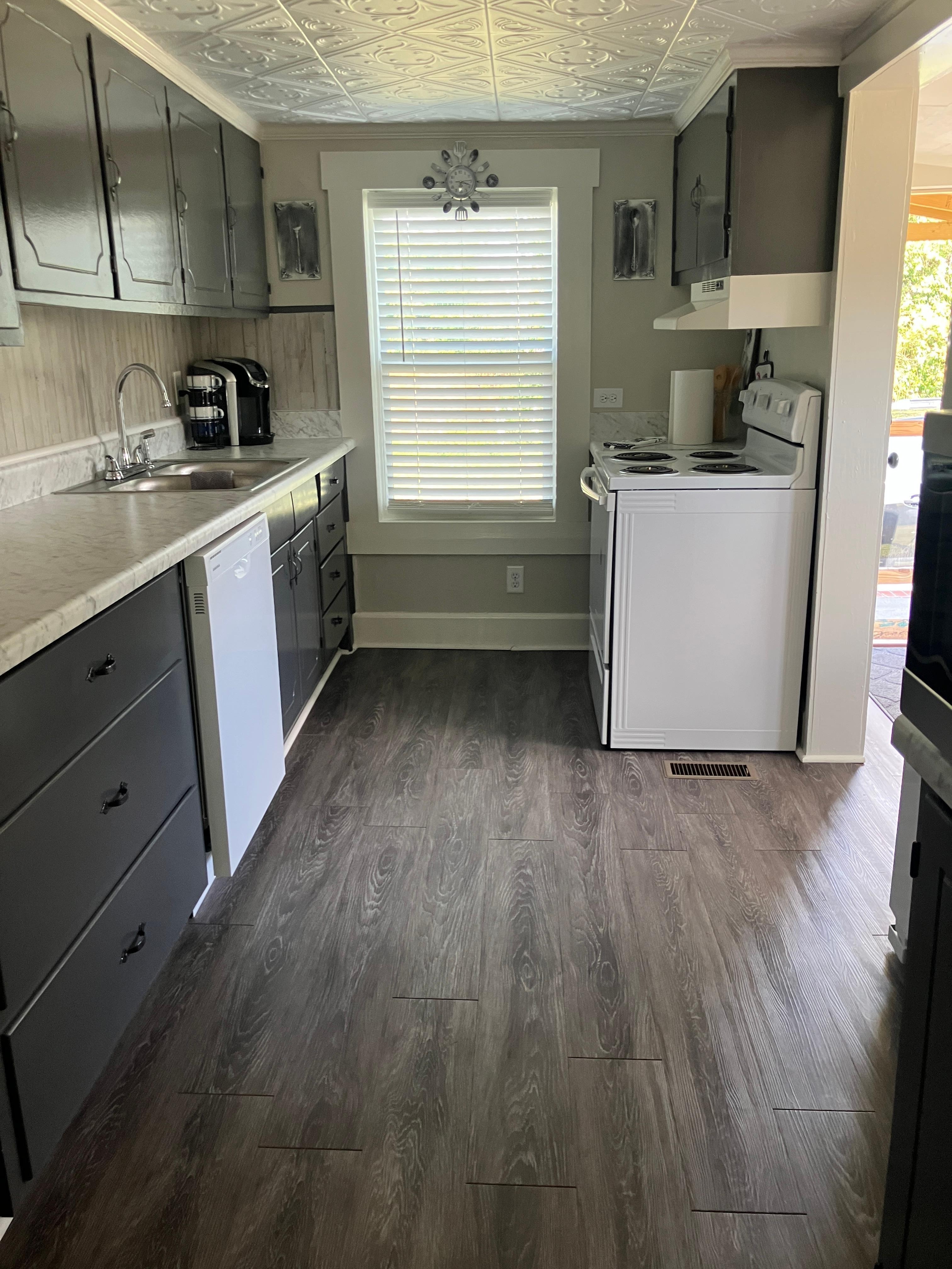 Microwave, dishwasher, full size stove. 