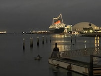 A gorgeous view of the Queen Mary from the Maya Hotel.