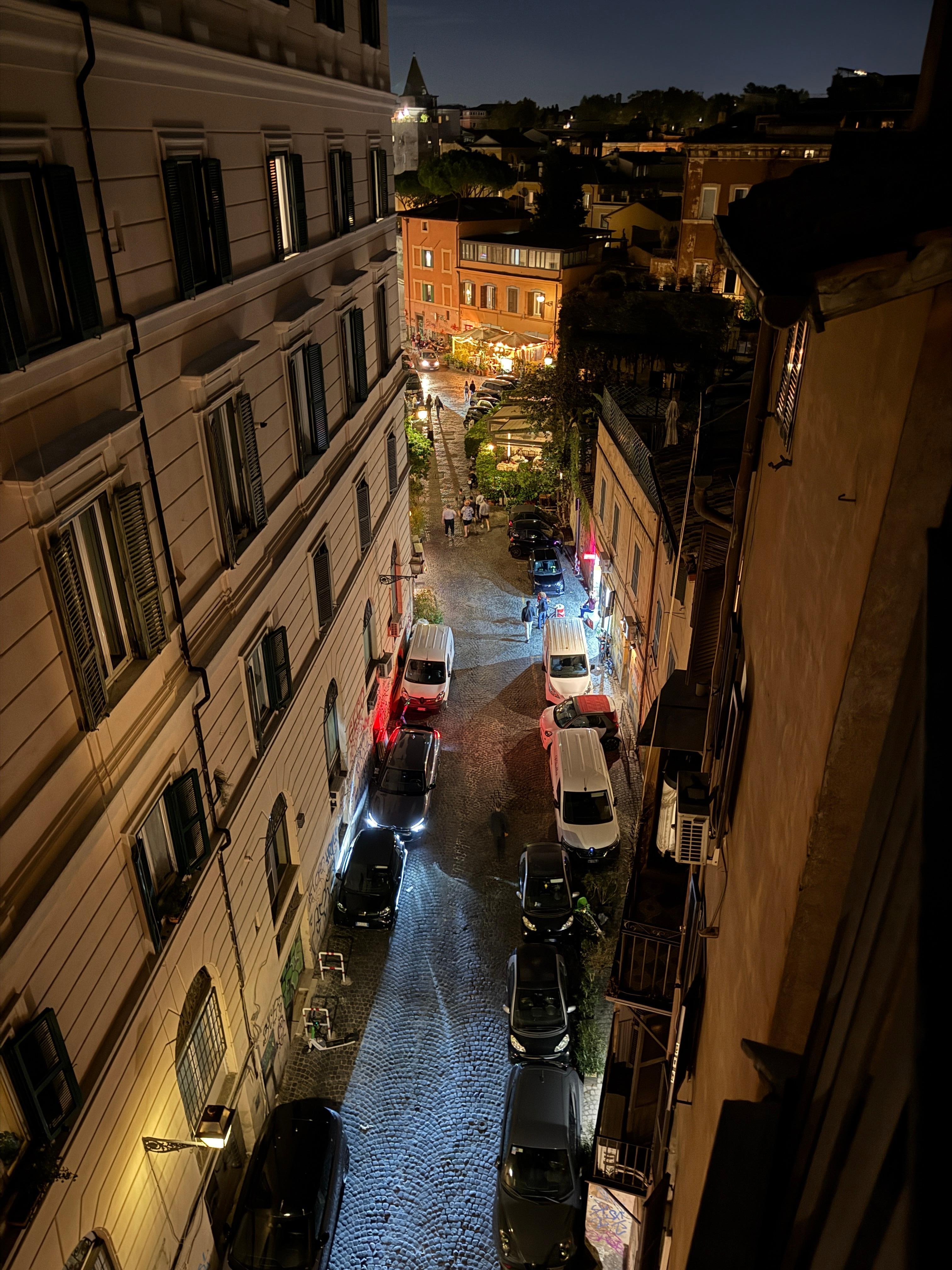 Looking down from the patio balcony. The streets are very lively. 