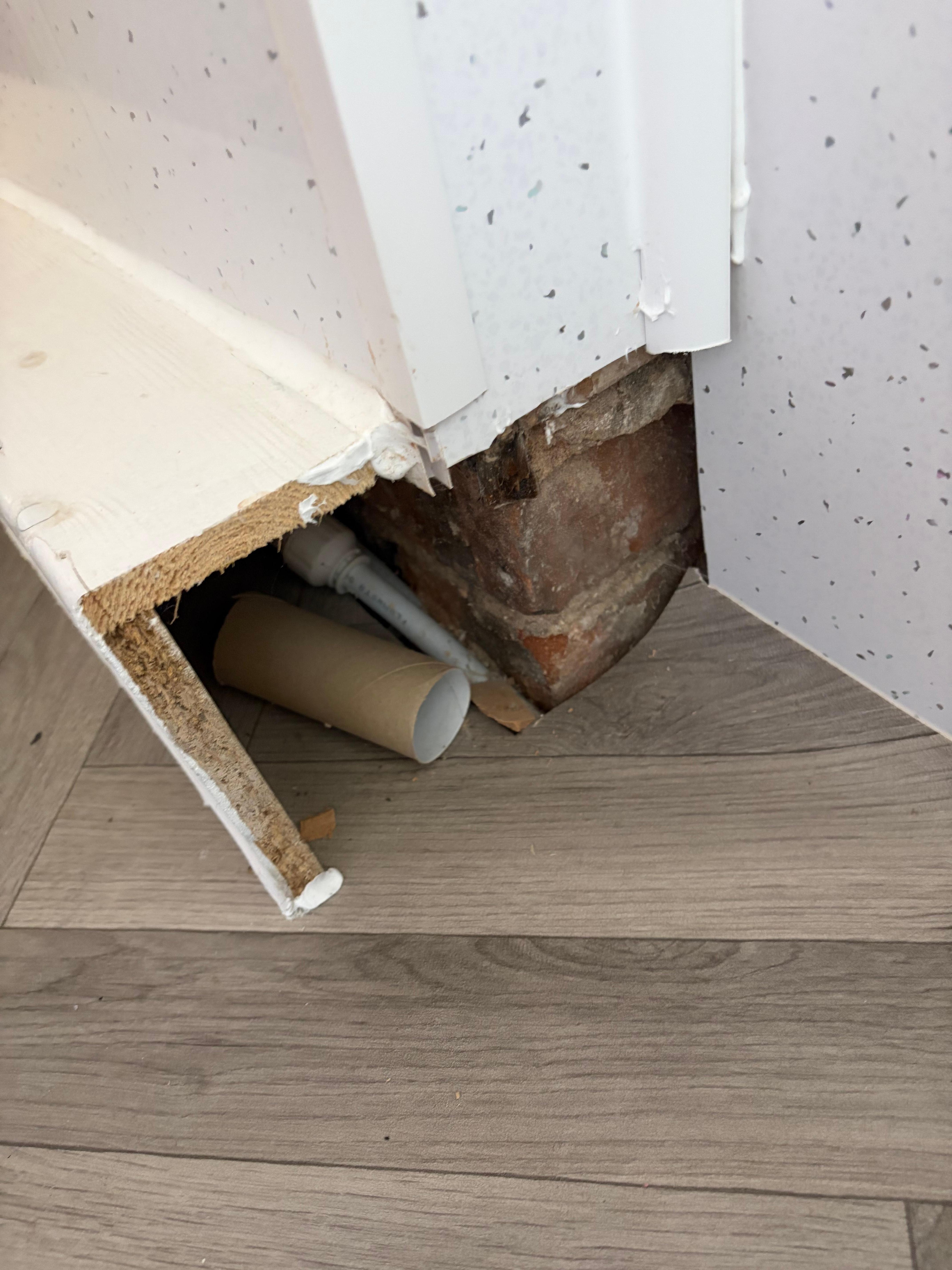 Sharp unfinished edges in bathroom and previous guests rubbish