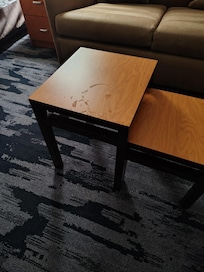 Grease stains on coffee table.