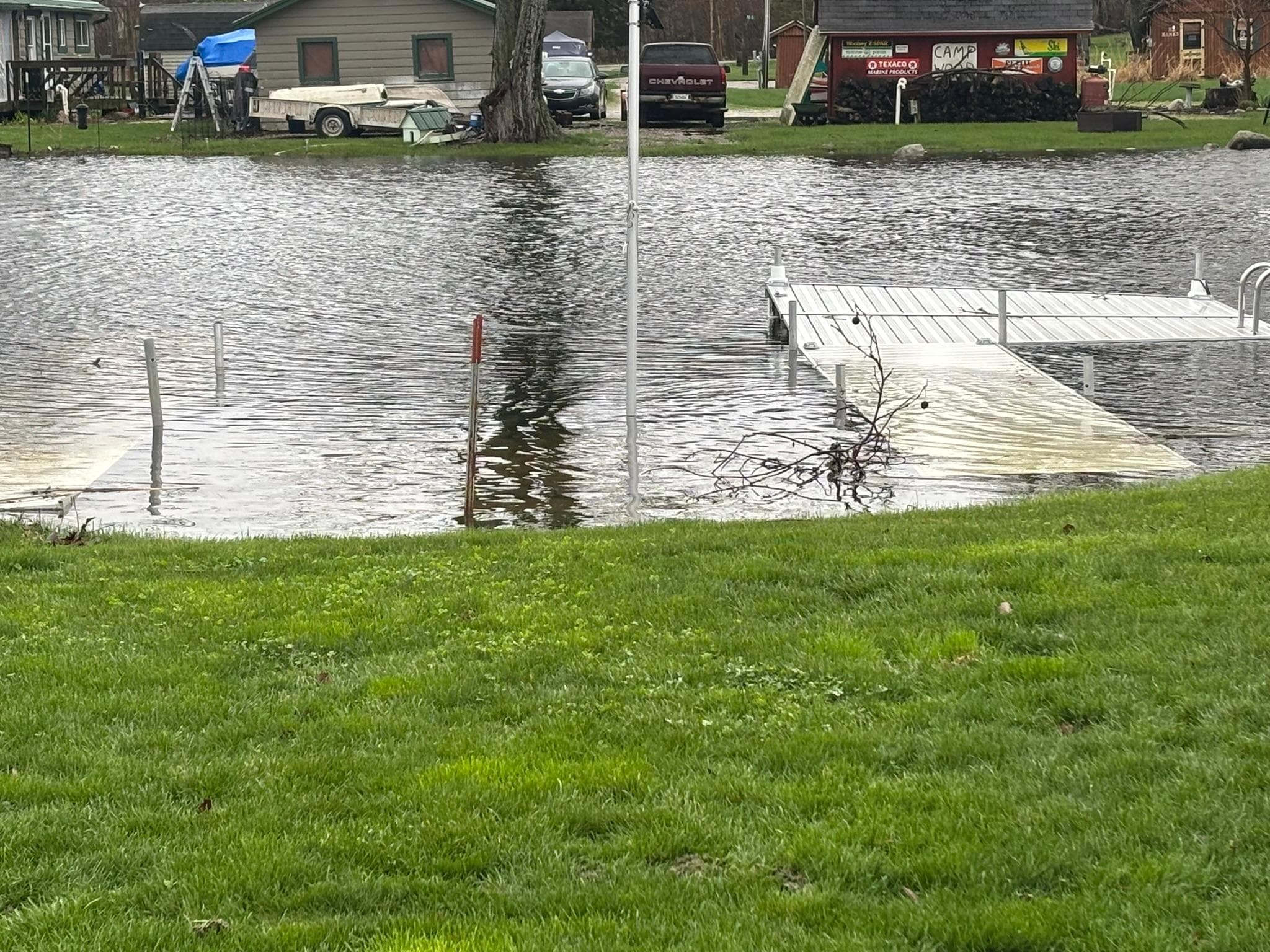 All piers under water.  Cannot use kayaks or canoes; not usable for any boat of your own either.