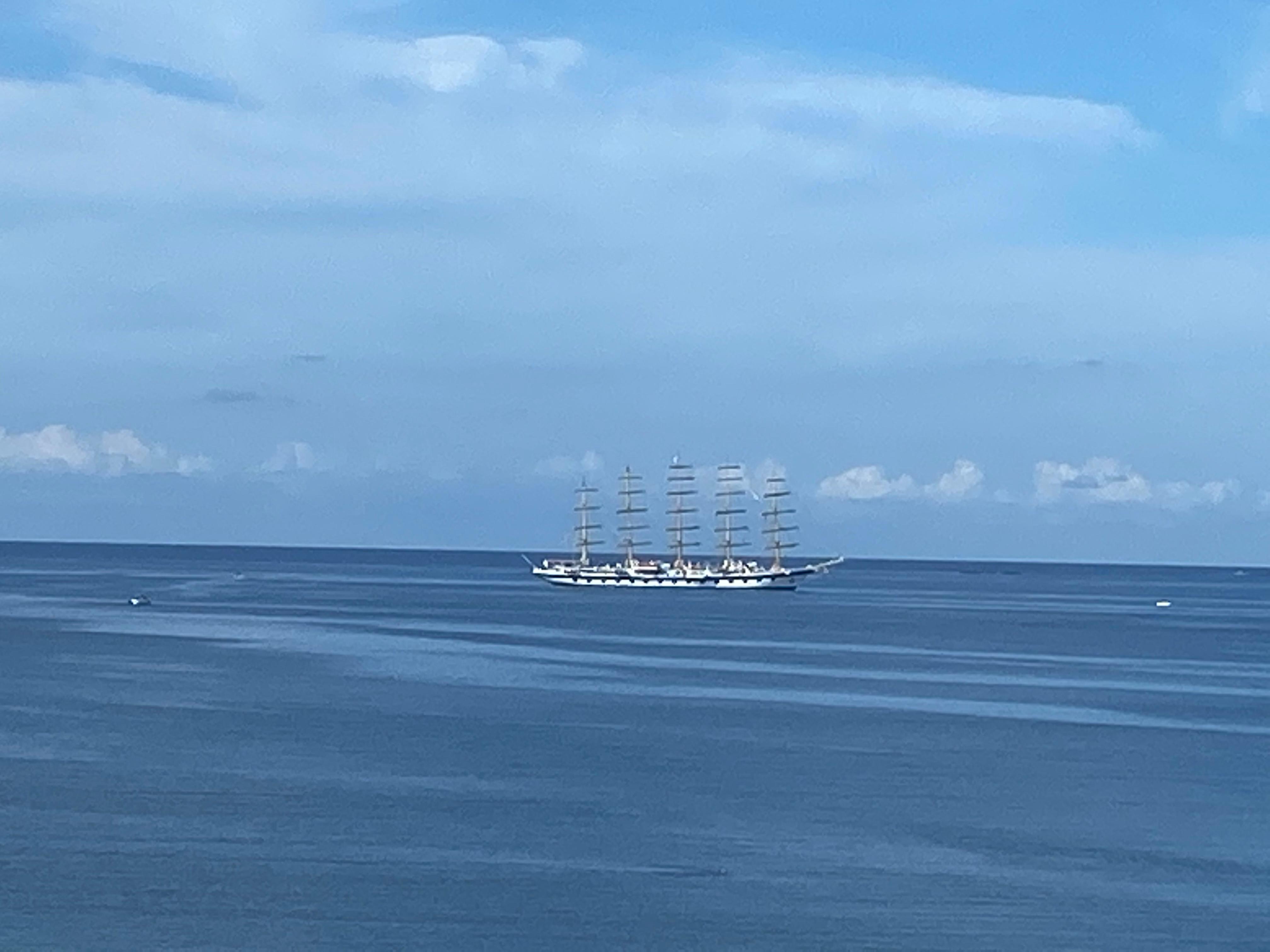 View of Sail Ship in the Bay from the Rooftop Pool.  