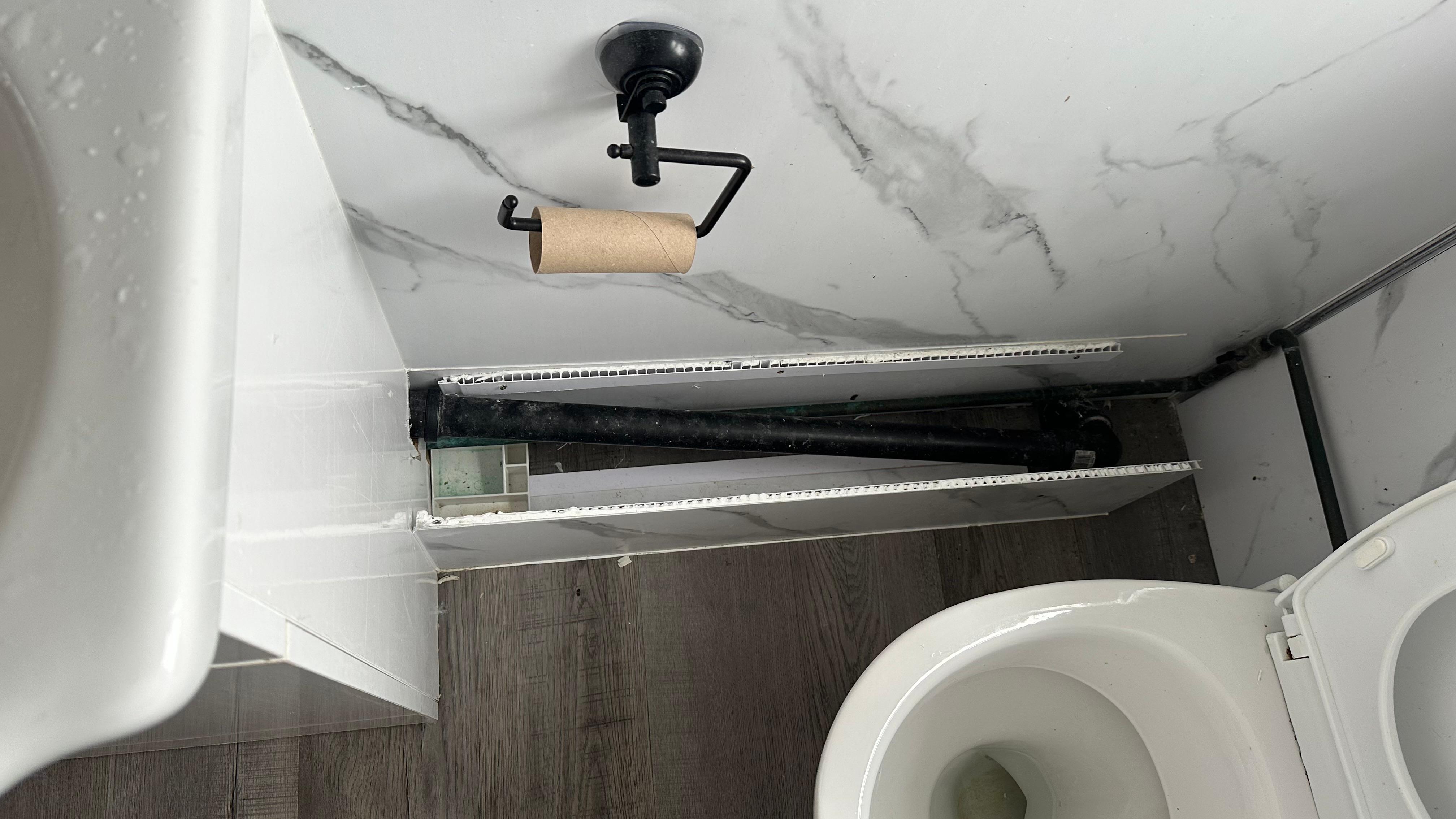 No toilet roll, no soap and broken fittings exposing the pipes