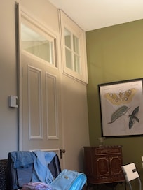 broken window above bathroom