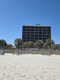 The view of the hotel from the beach.Absolutely beautiful