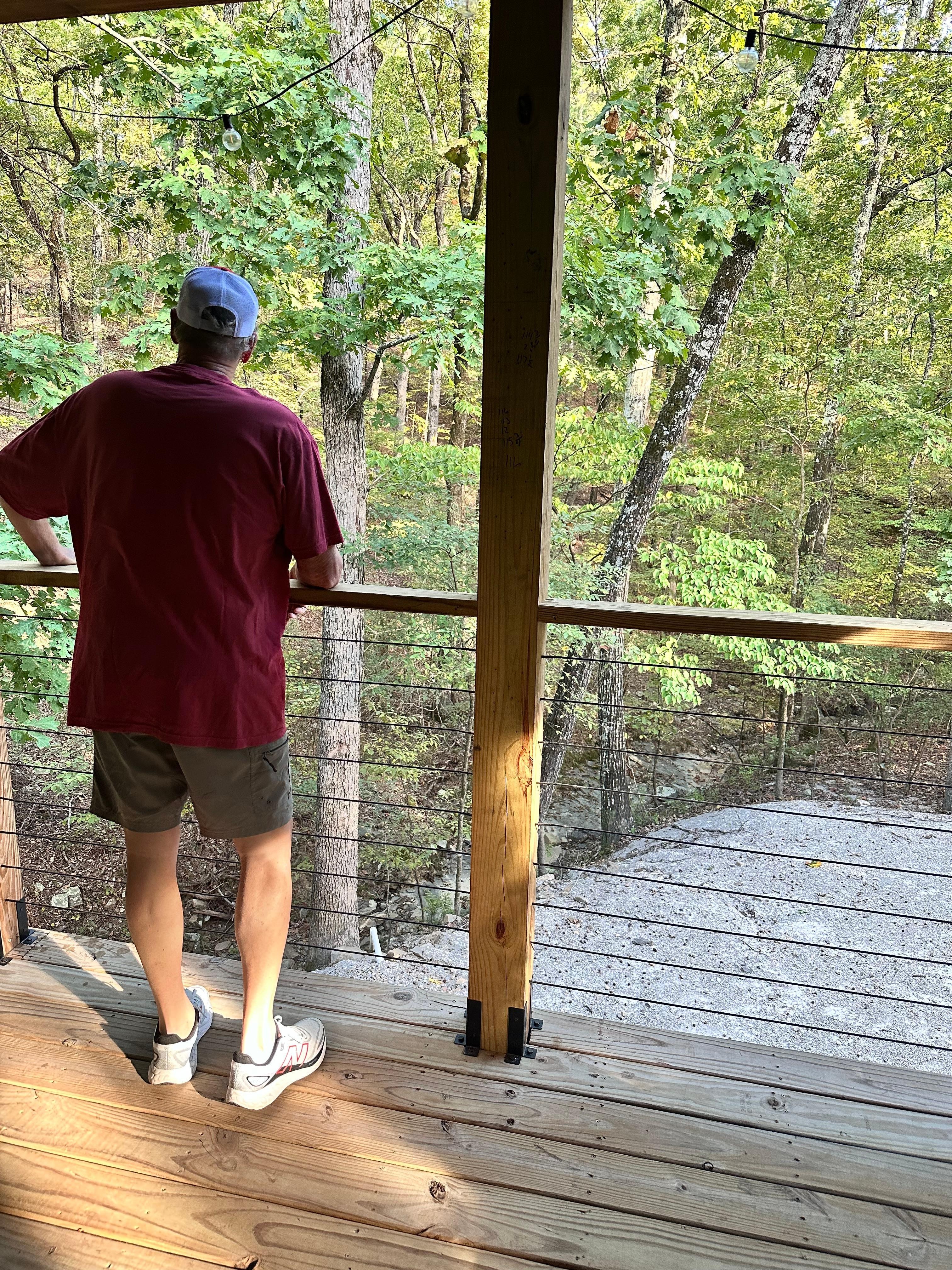 Looking at deer off back deck